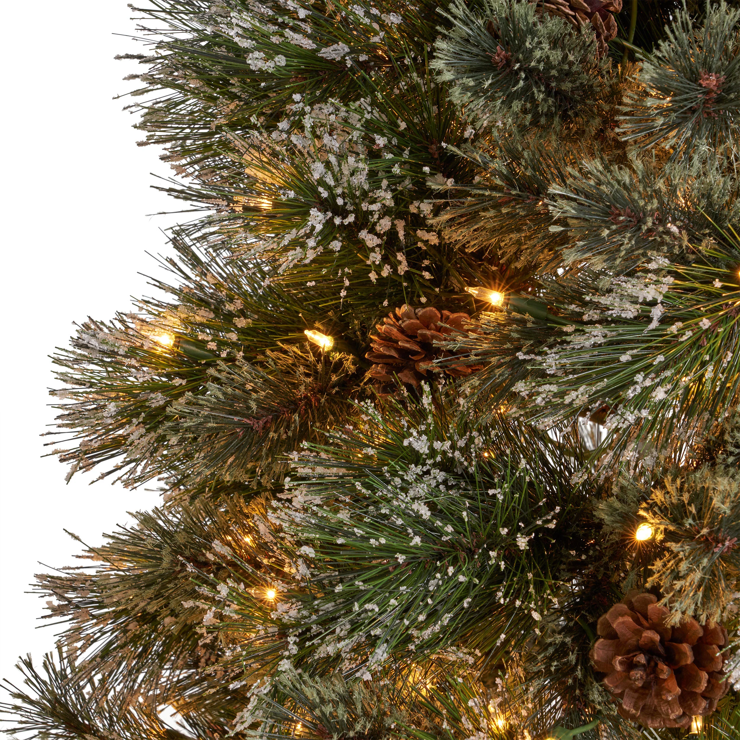 7.5-foot Cashmere Pine and Mixed Needles Hinged Artificial Christmas Tree with Snowy Branches and Pinecones - furnishings