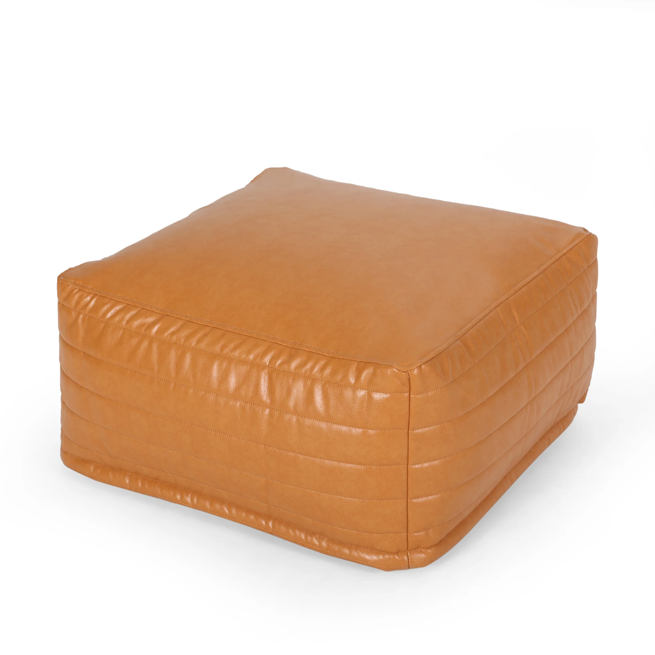 Conrail Contemporary Faux Leather Channel Stitch Pouf - furnishings
