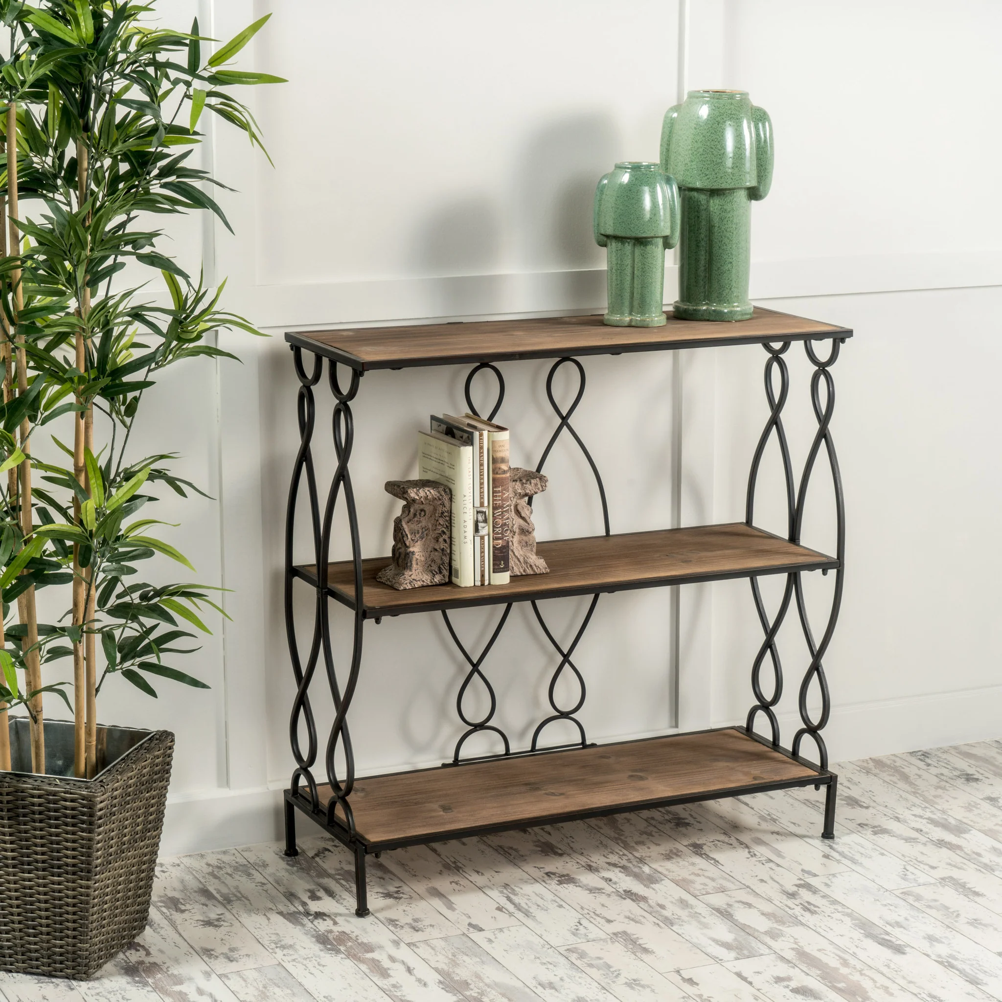 Varcan Modern Industrial 2 Shelf Firwood Bookcase - furnishings