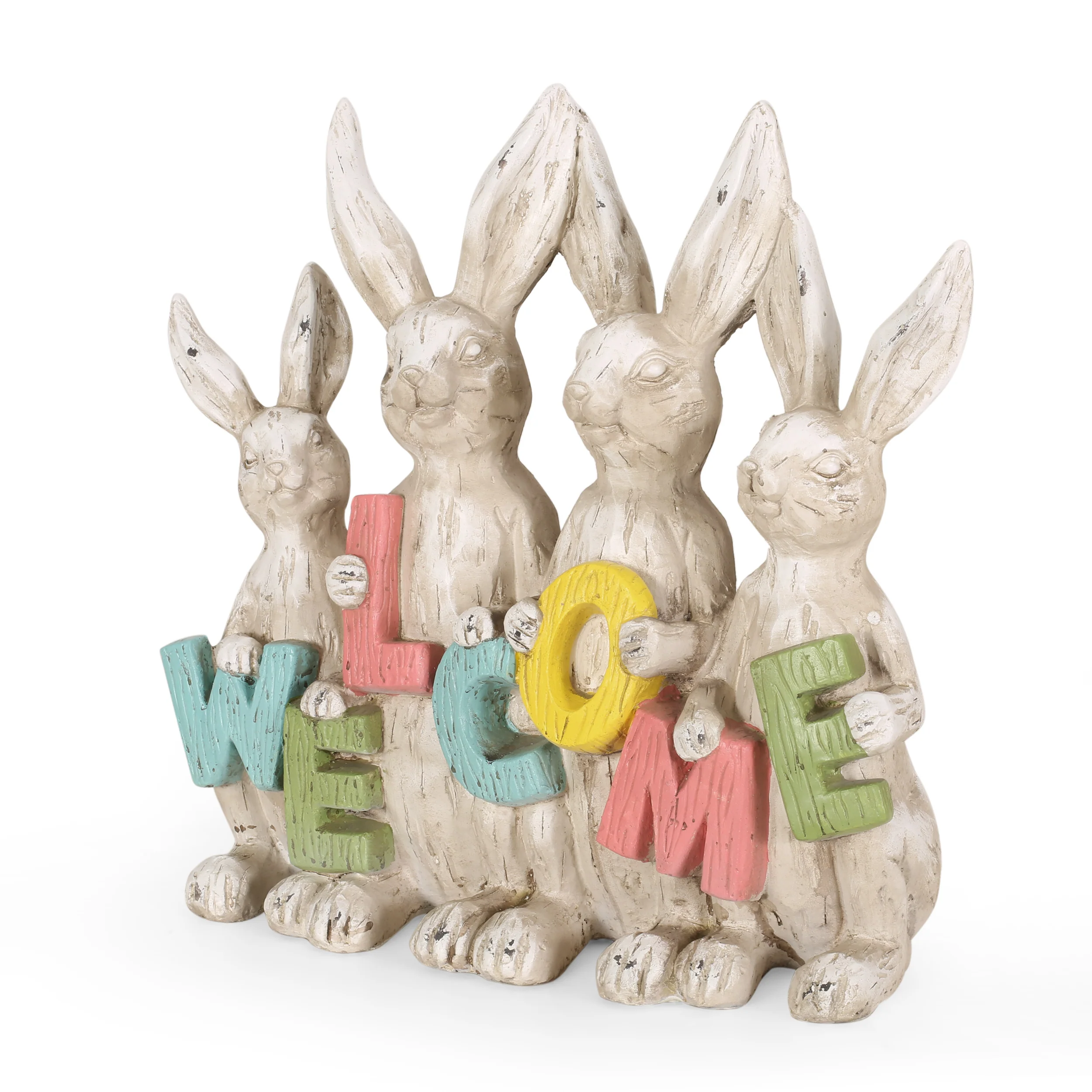 Rogge Outdoor Rabbit Family Garden Statue, Multi-Colored - furnishings