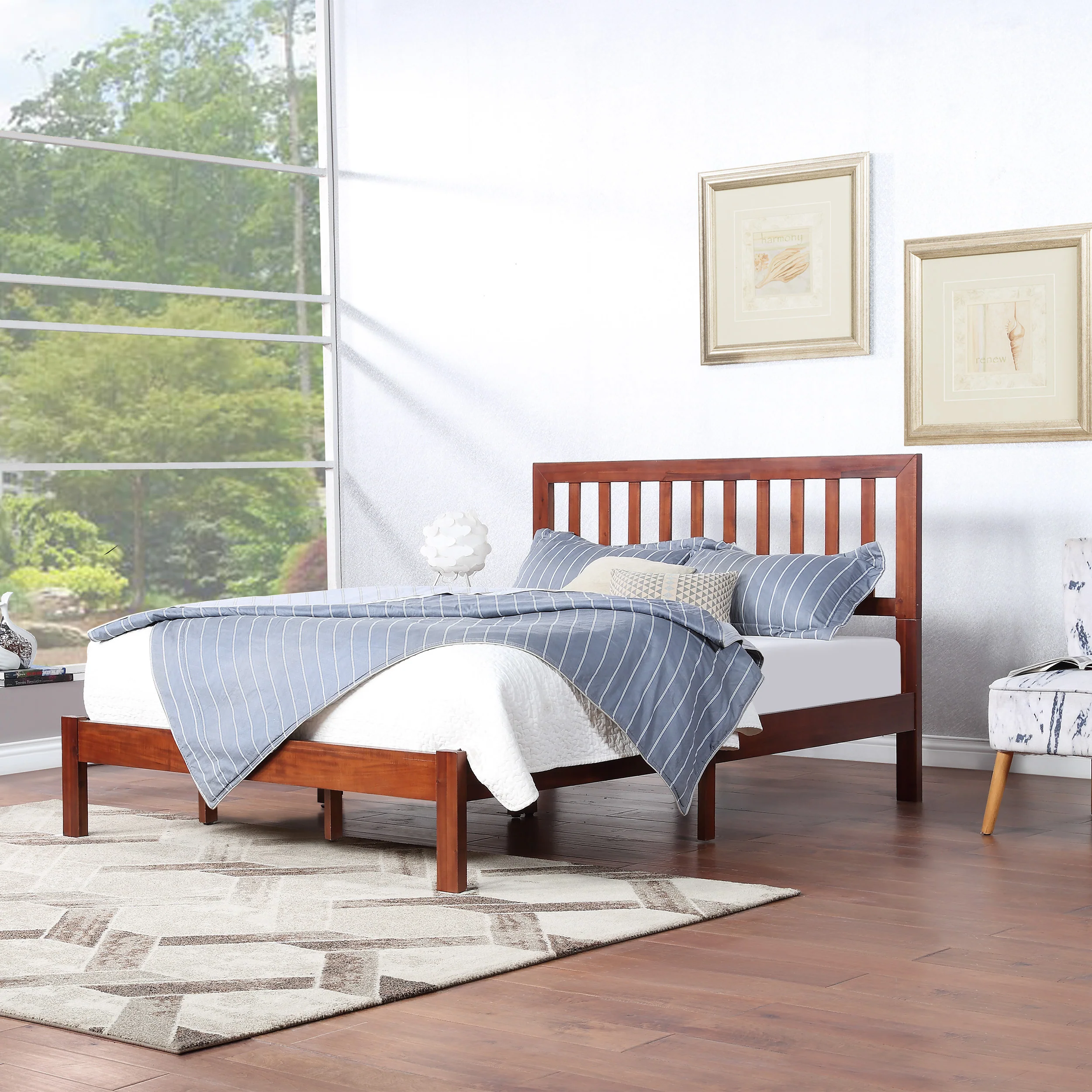 Contessa Modern Farmhouse Acacia Wood Queen Bed Platform - furnishings