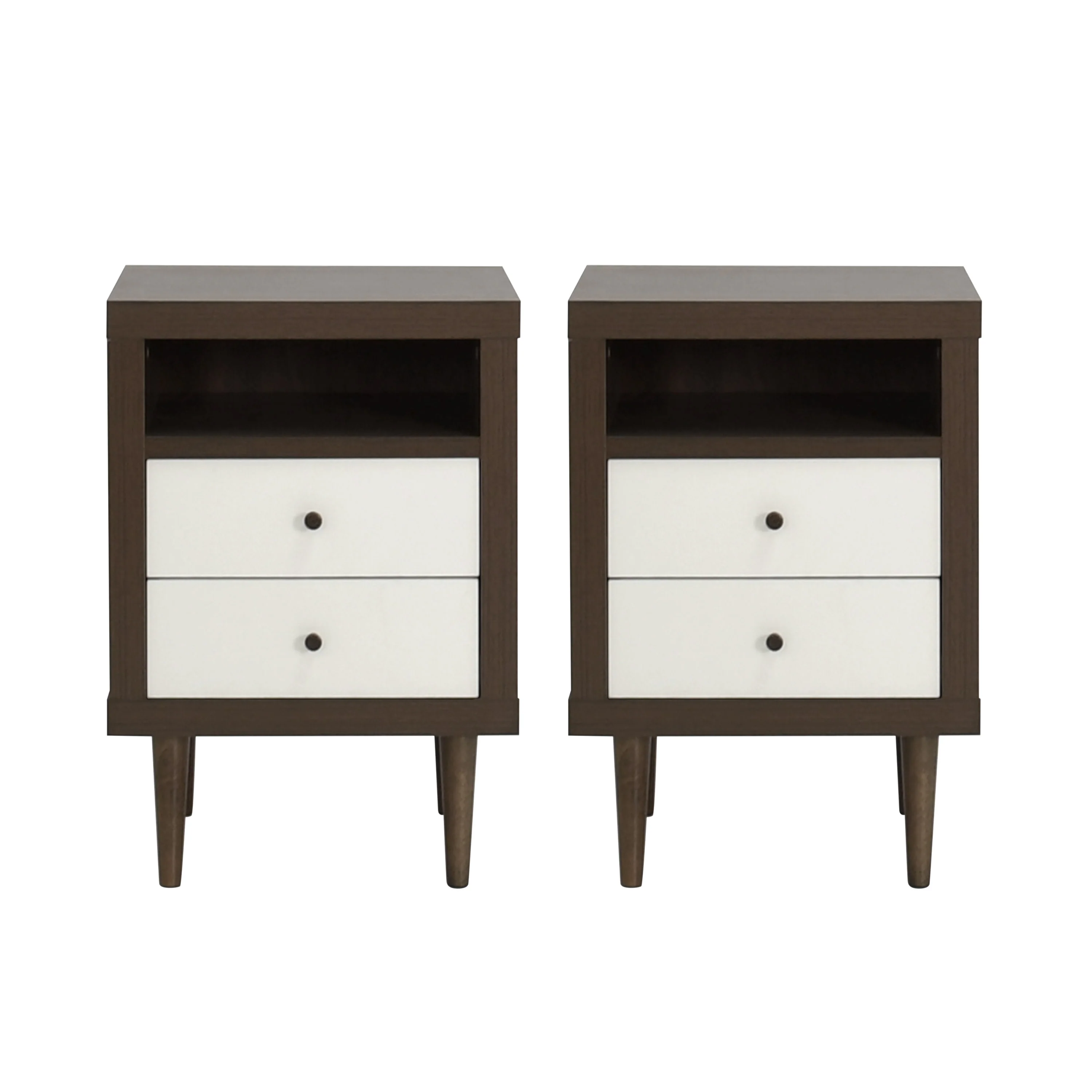 Farhart Mid Century Modern Faux Wood 2 Drawer Nightstands, Set of 2 - furnishings