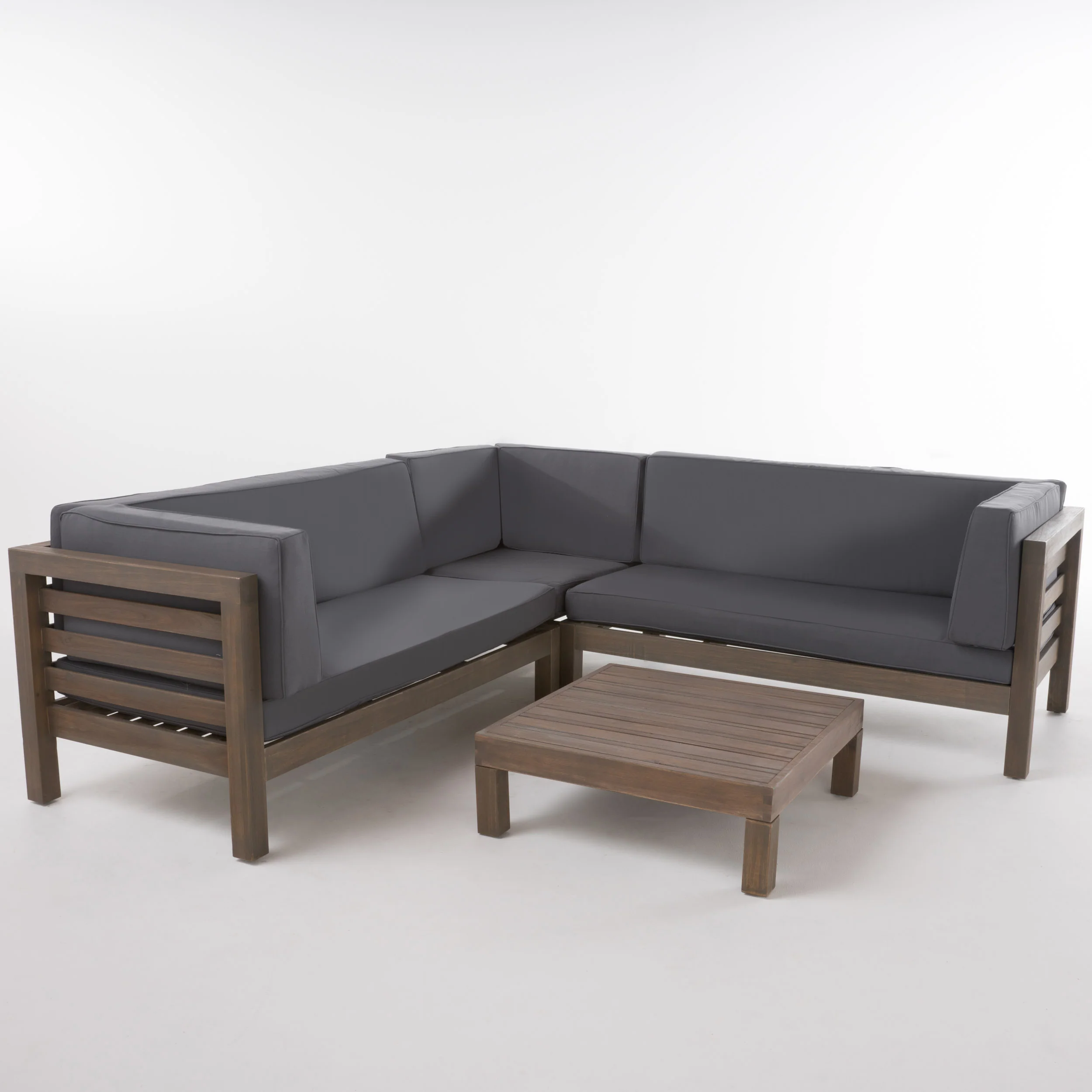 Ravello 4 Piece Outdoor Wooden Sectional Set with Cushions - furnishings