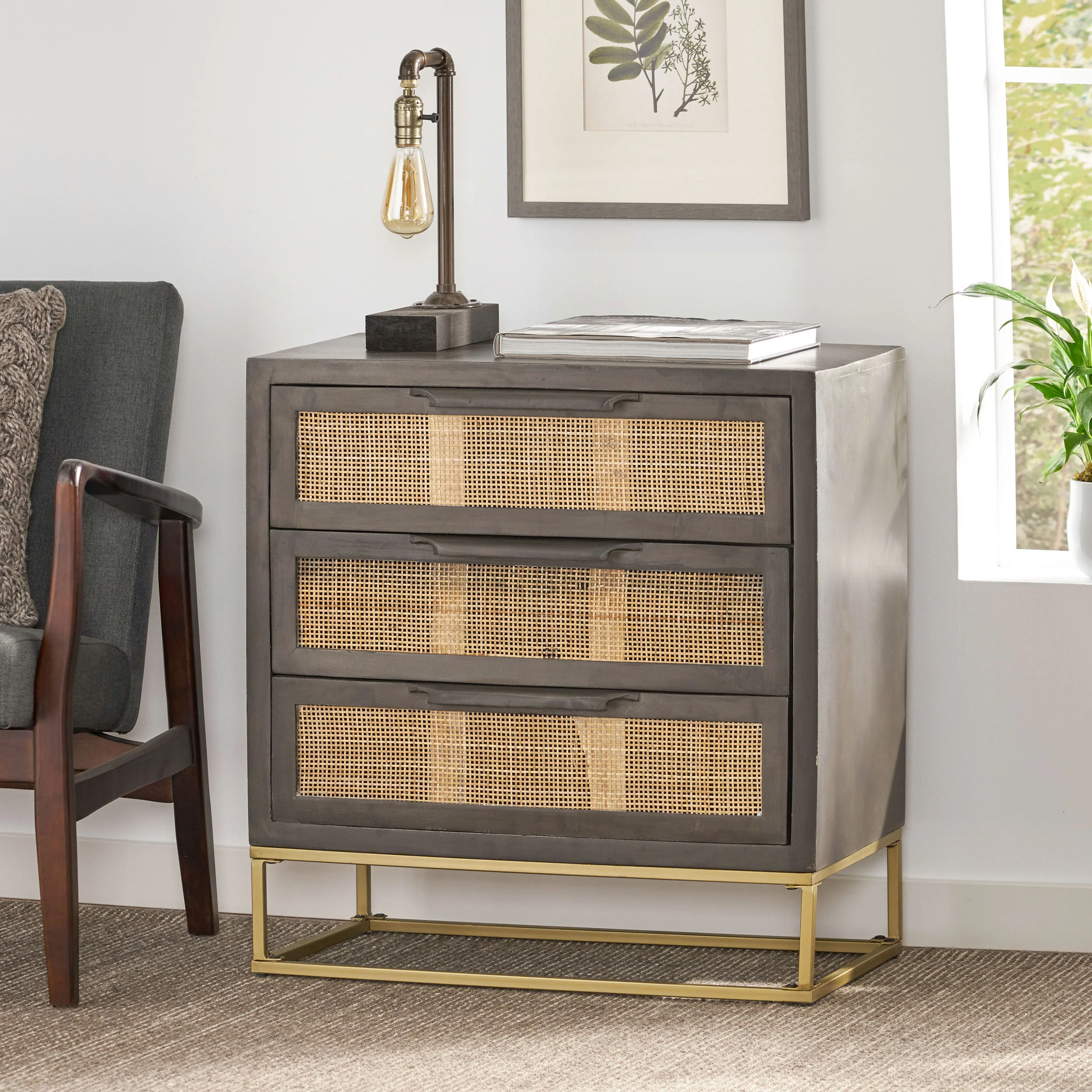 Lithonia Handcrafted Boho Mango Wood 3 Drawer Cabinet - furnishings