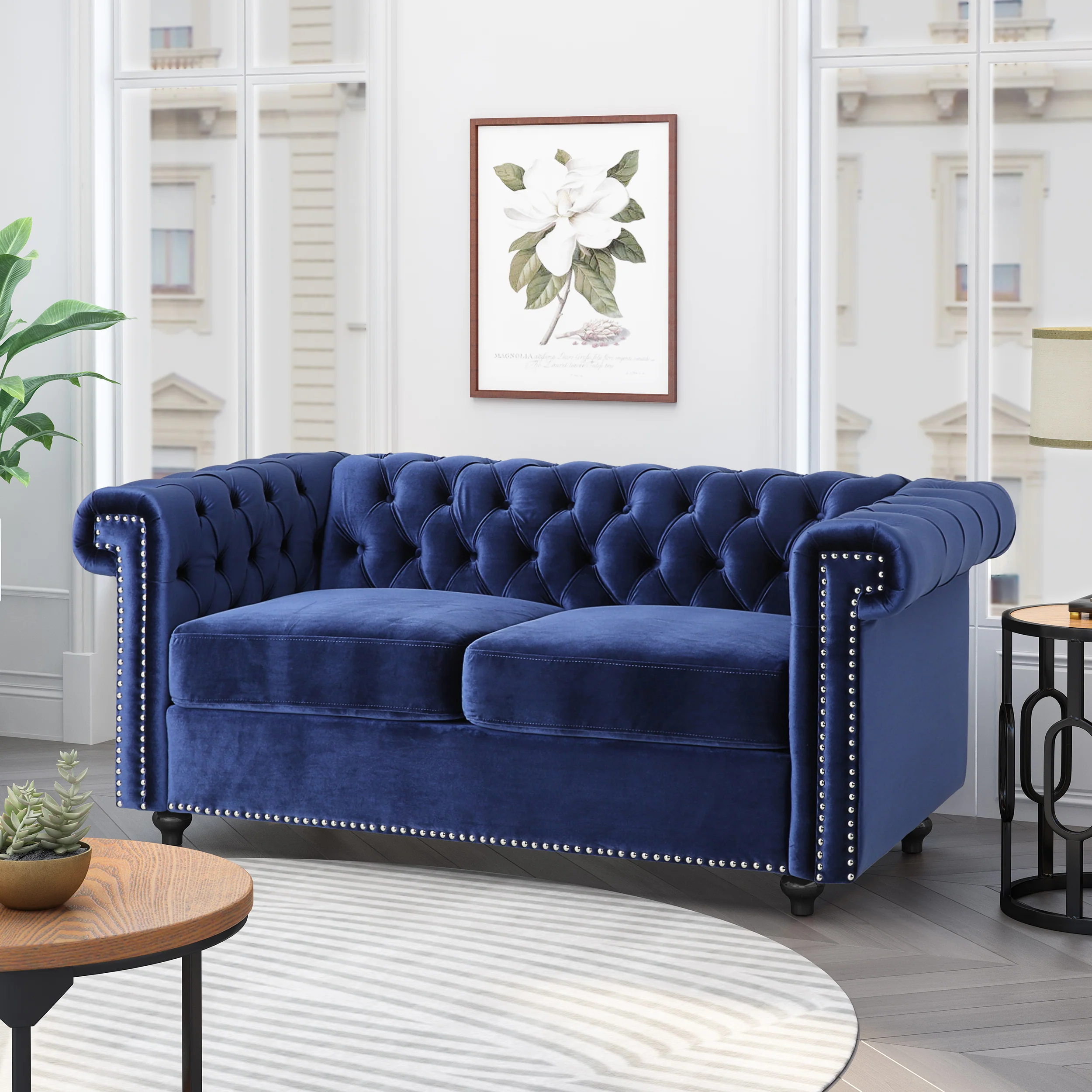 Timber Modern Glam Tufted Loveseat with Nailhead Trim - furnishings