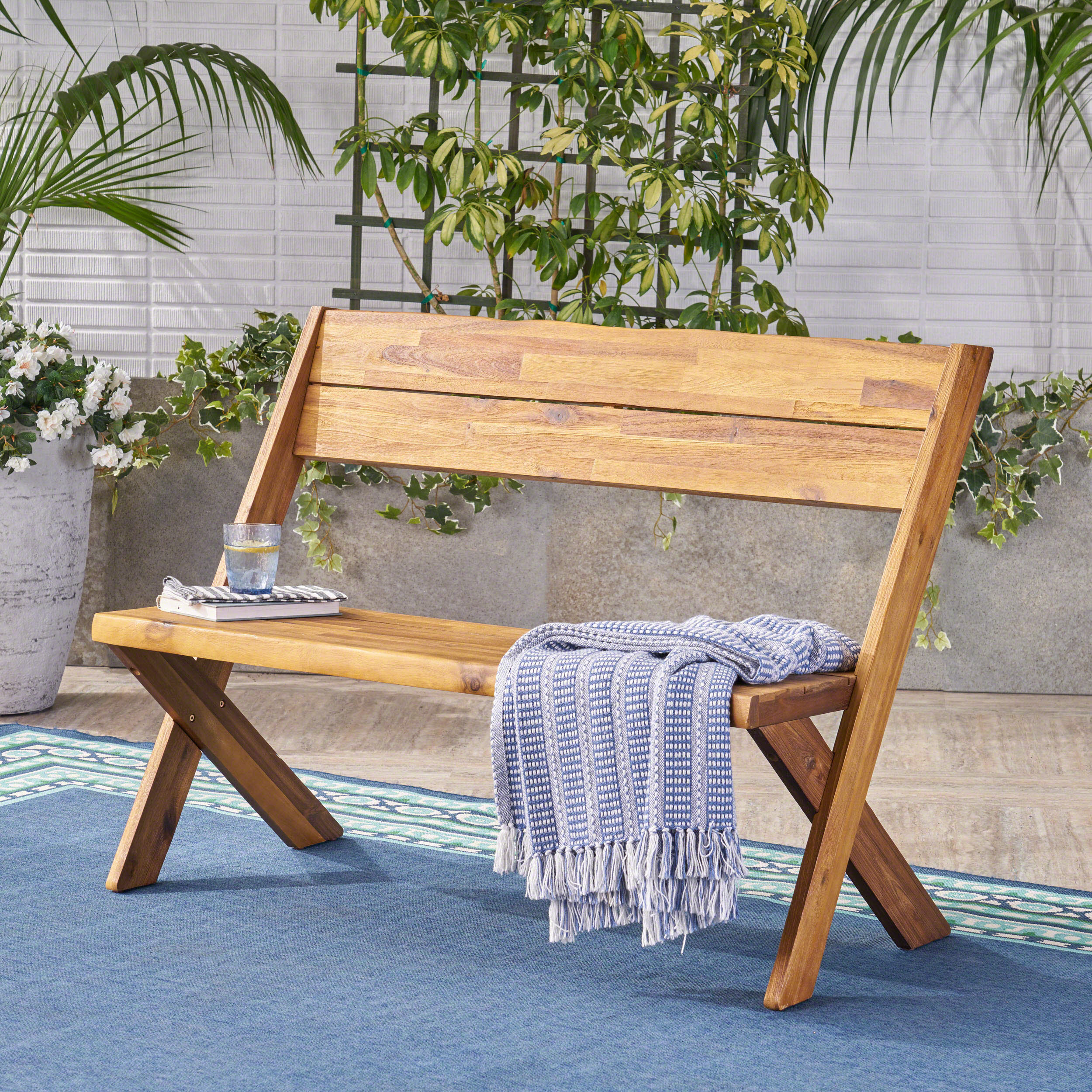Irene Outdoor Acacia Wood Bench - furnishings