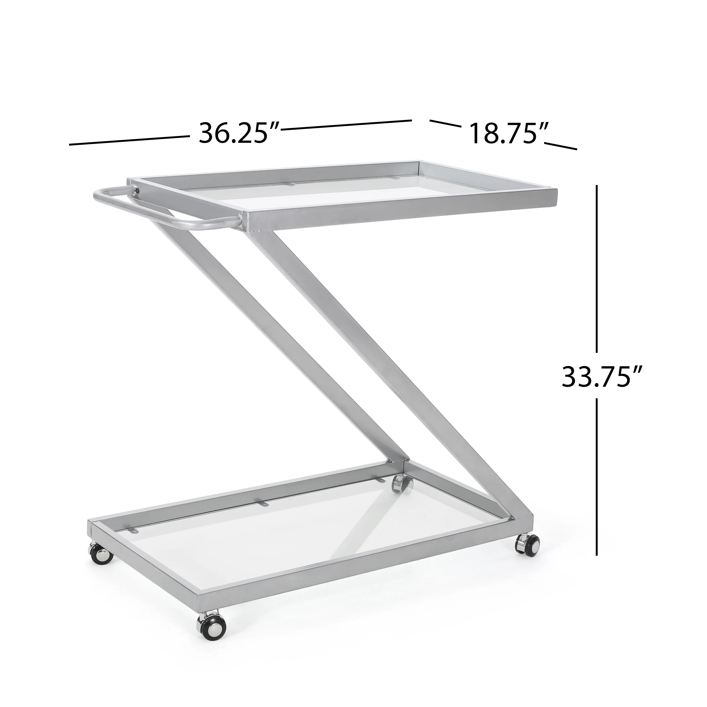 Cantrell Modern Iron and Glass 2 Tier Bar Cart, Silver - furnishings