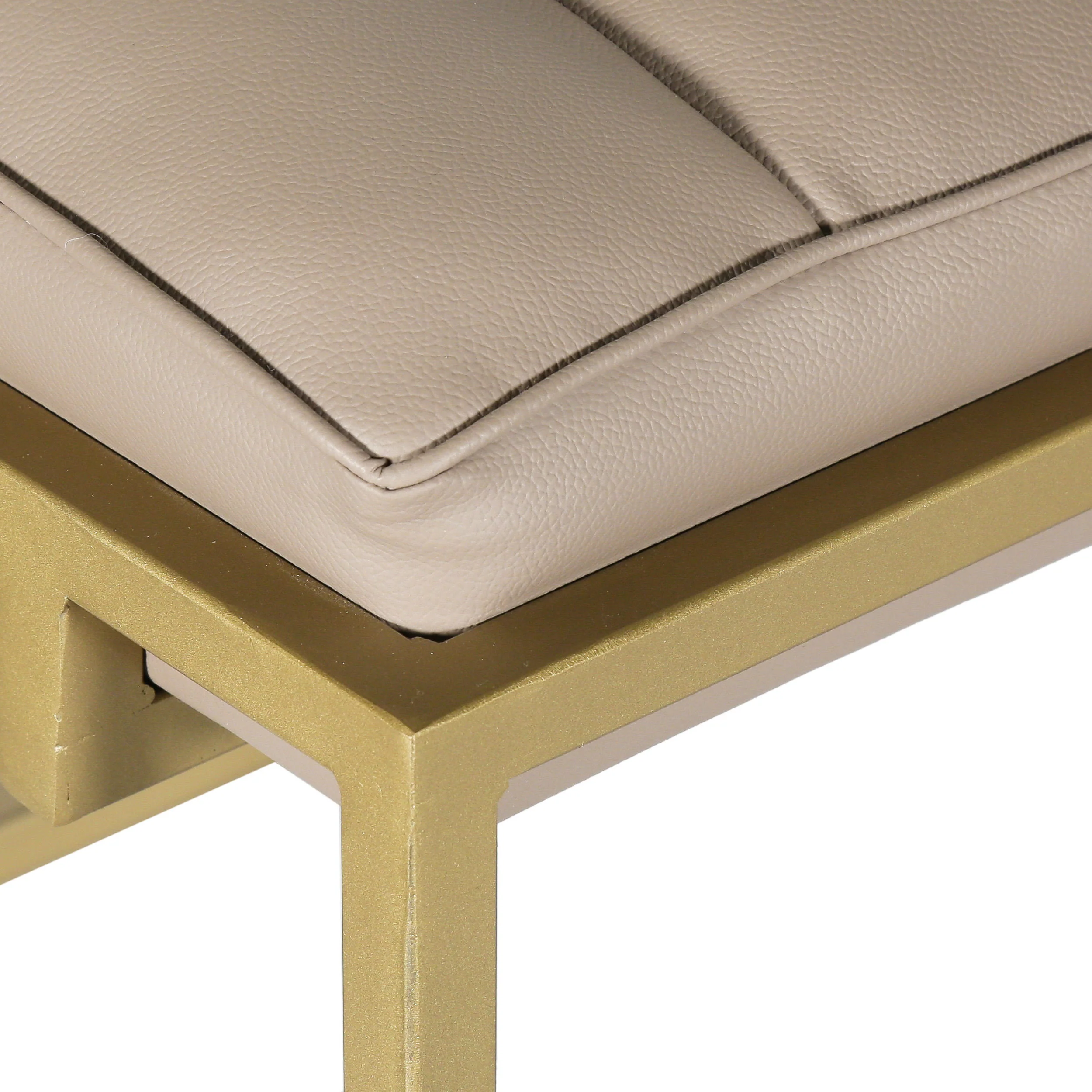 Jill Contemporary Handmade Channel Stitch Ottoman Bench, Dark Cream and Matte Gold - furnishings