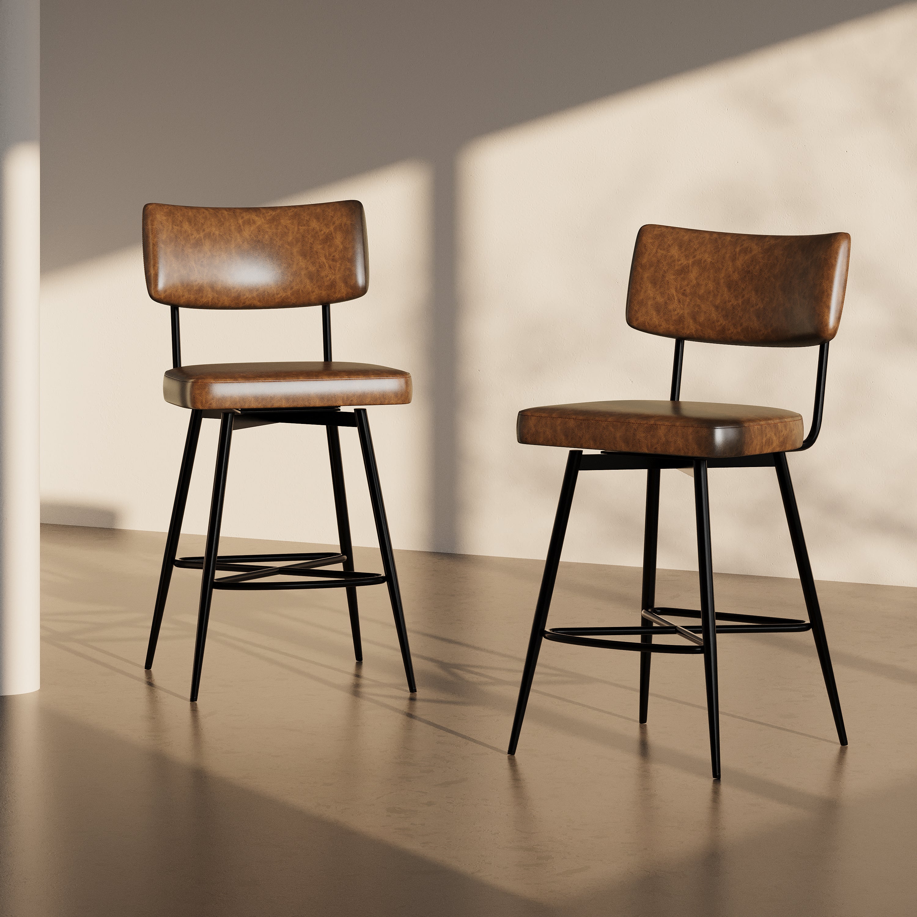 Junipera 360 Degree Swivel Counter Stools Upholstered PU Leather Bar Stools - furnishings