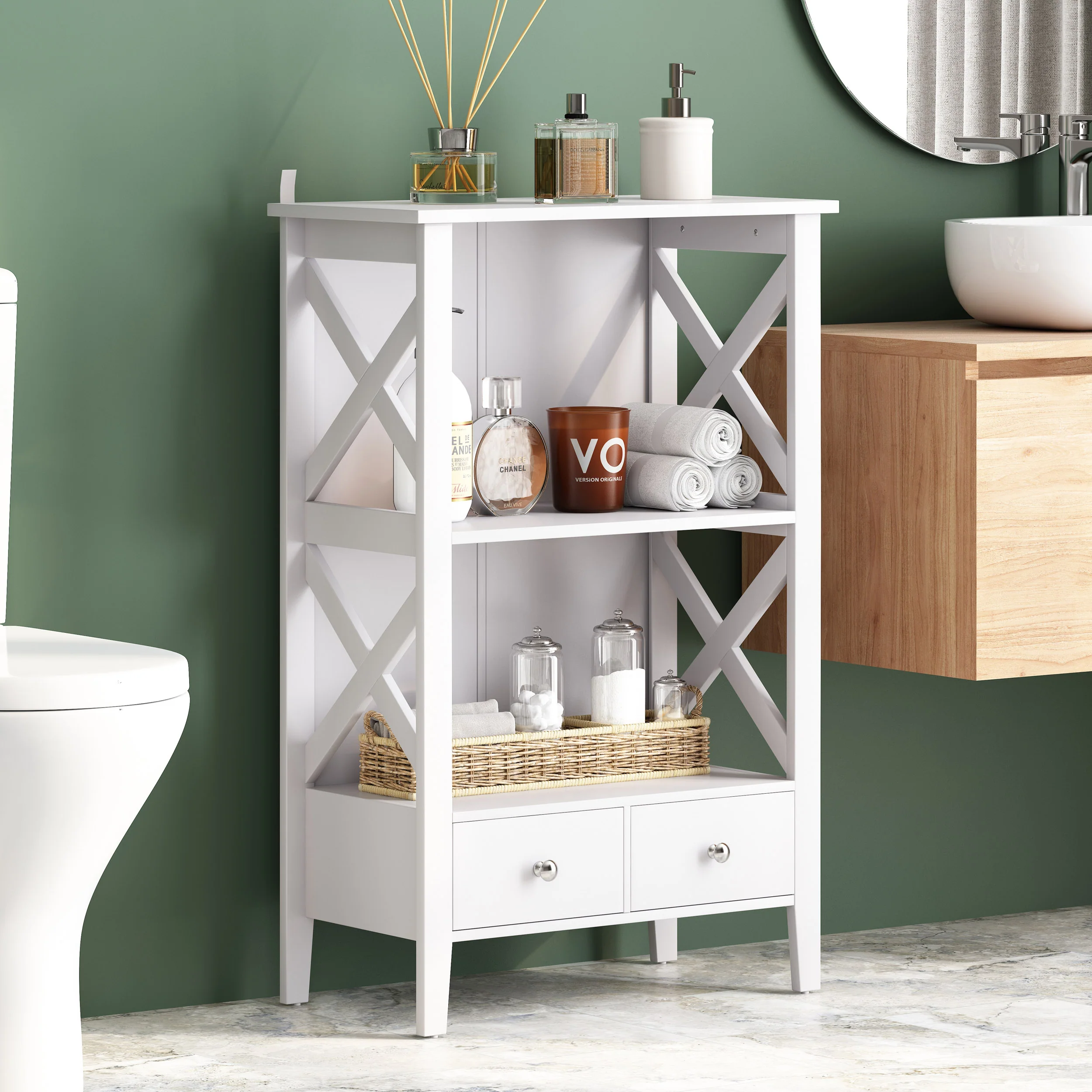 Lewis Modern Bathroom Floor Storage Rack with Drawers - furnishings