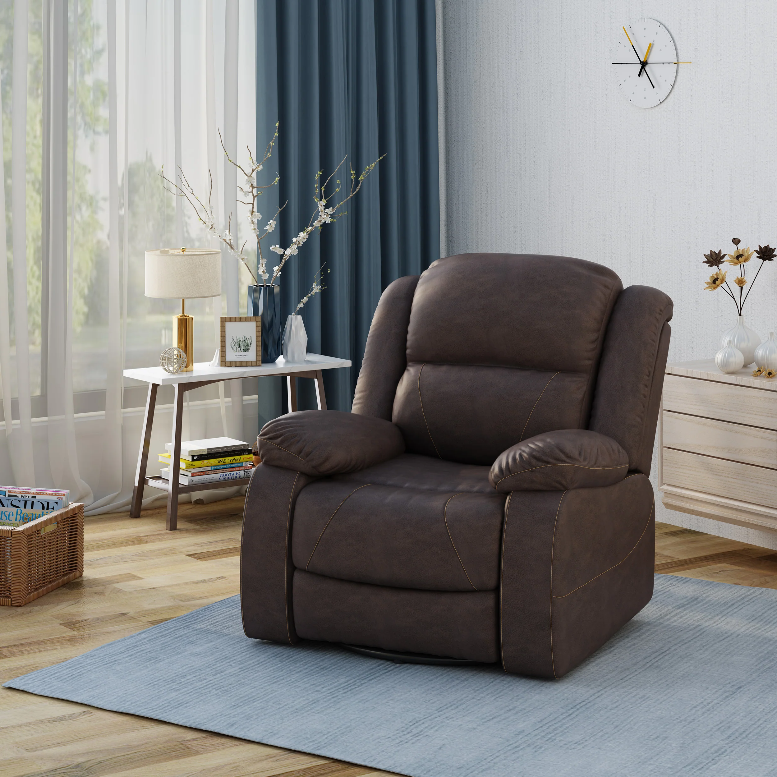 Flora Classic Tufted Leather Swivel Recliner, Dark Brown - furnishings