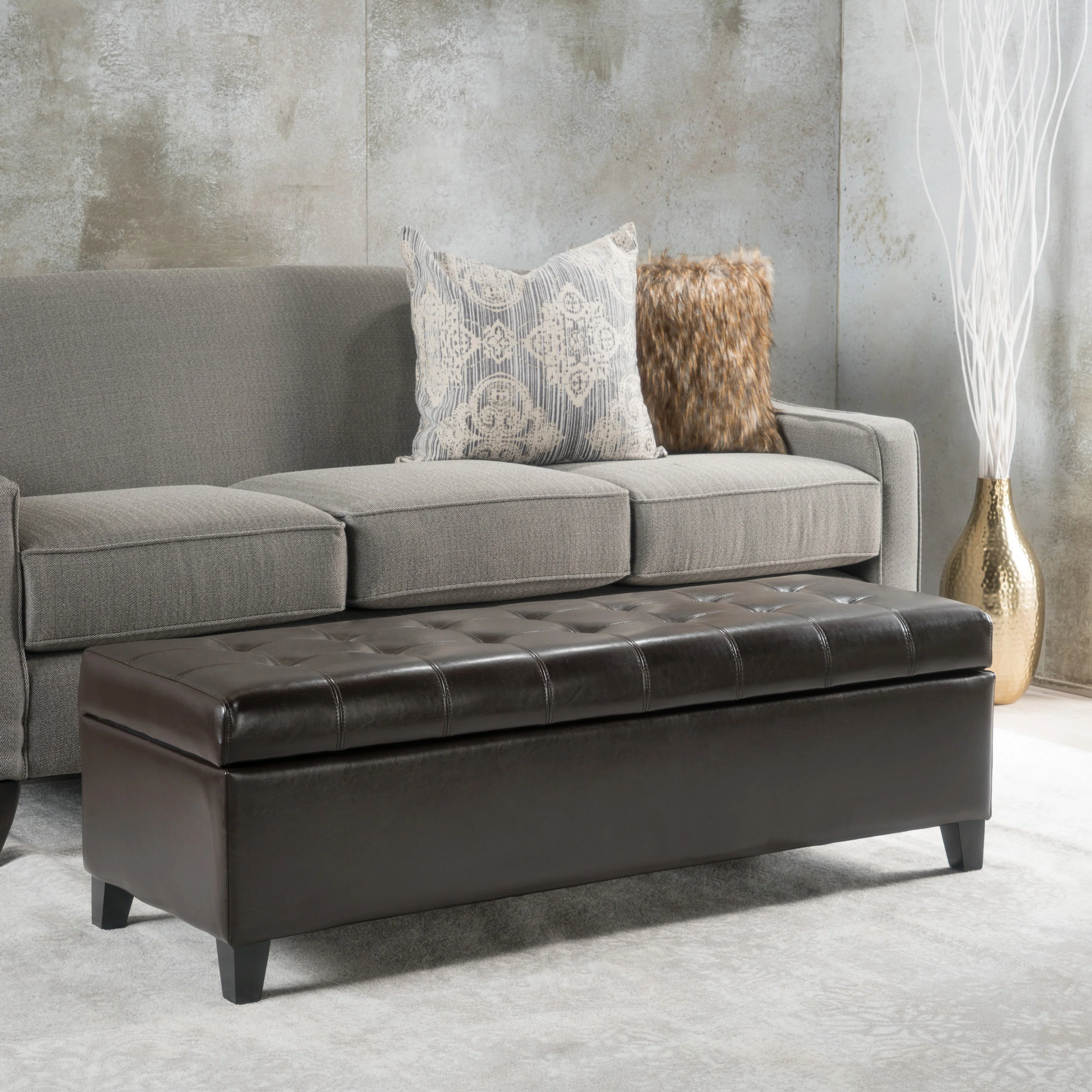 Santa Rosa Brown Tufted Faux Leather Storage Ottoman Bench - furnishings