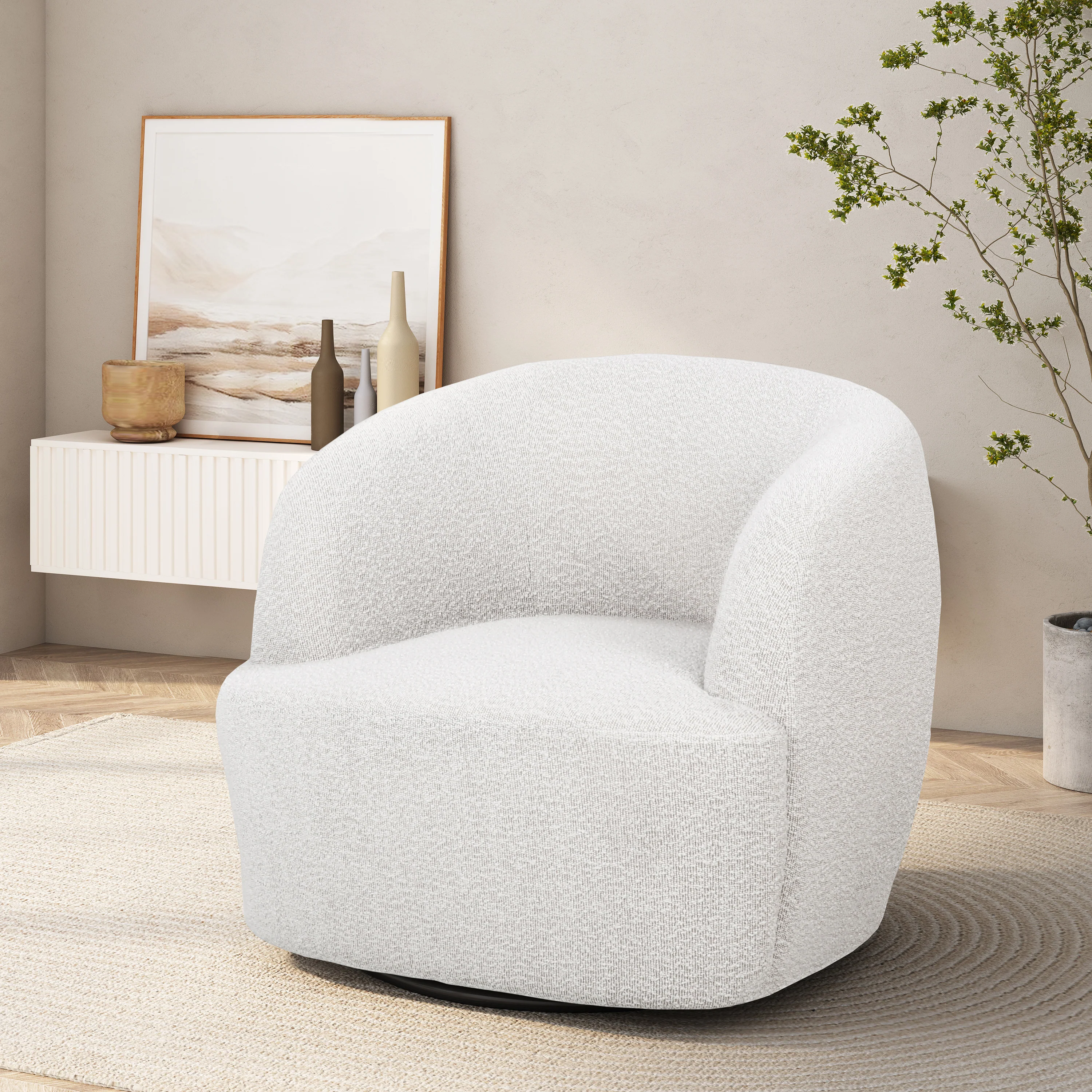 Sydmor Contemporary Boucle Upholstered Swivel Club Chair - furnishings