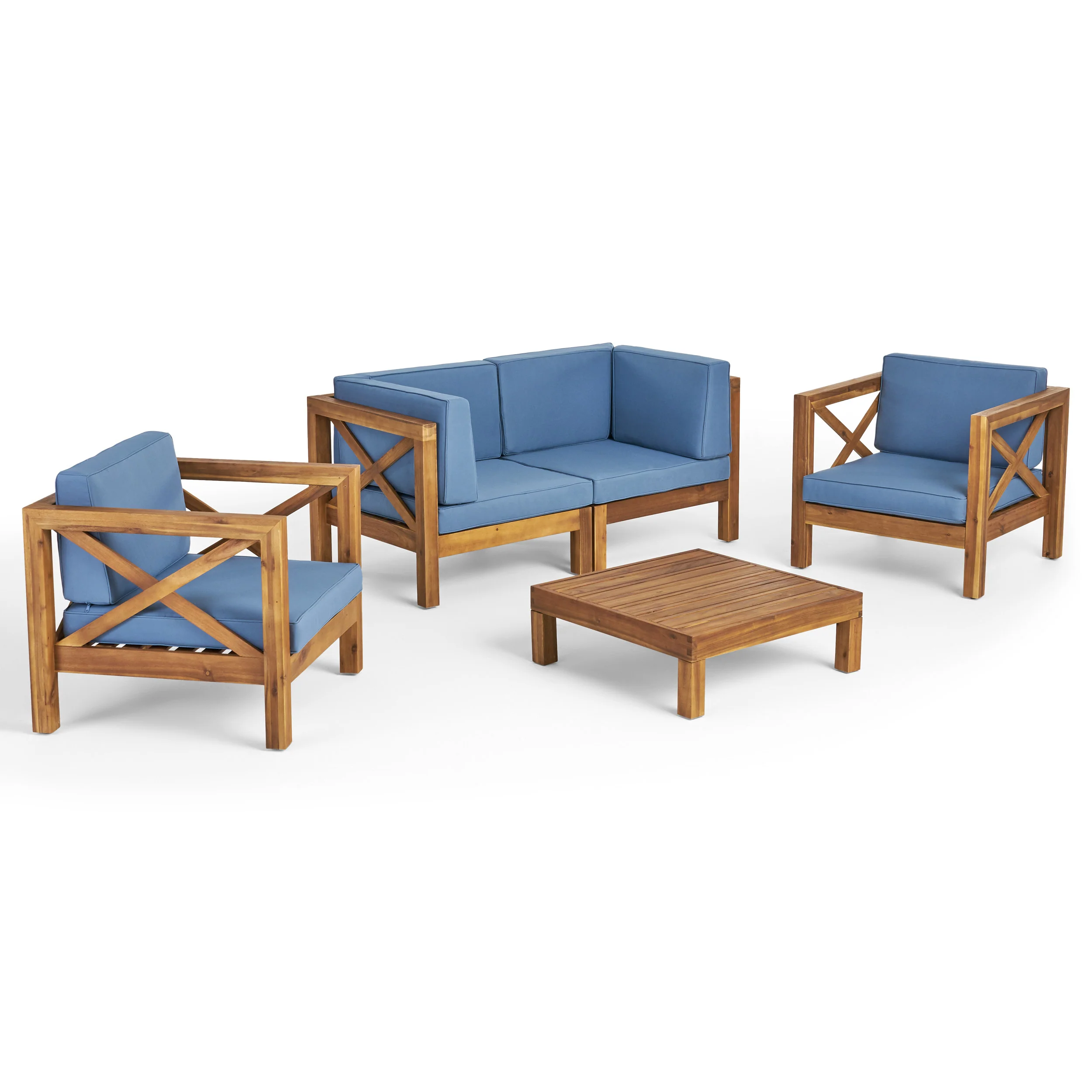 Morgan Outdoor 4 Seater Acacia Wood Loveseat Chat Set - furnishings