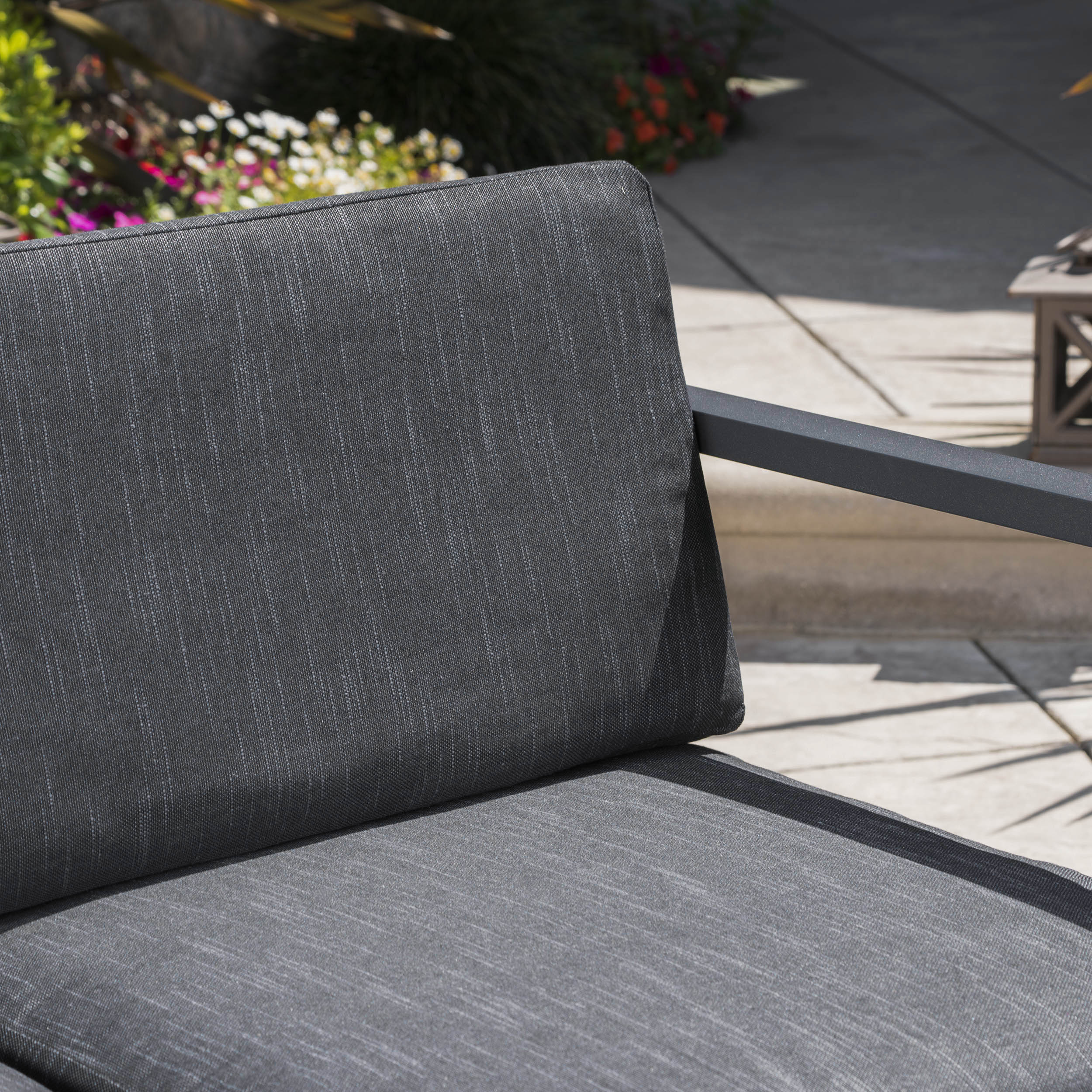 Nealie Modern Outdoor Dark Gray Aluminum Sectional Sofa Set with Black Cushions - furnishings