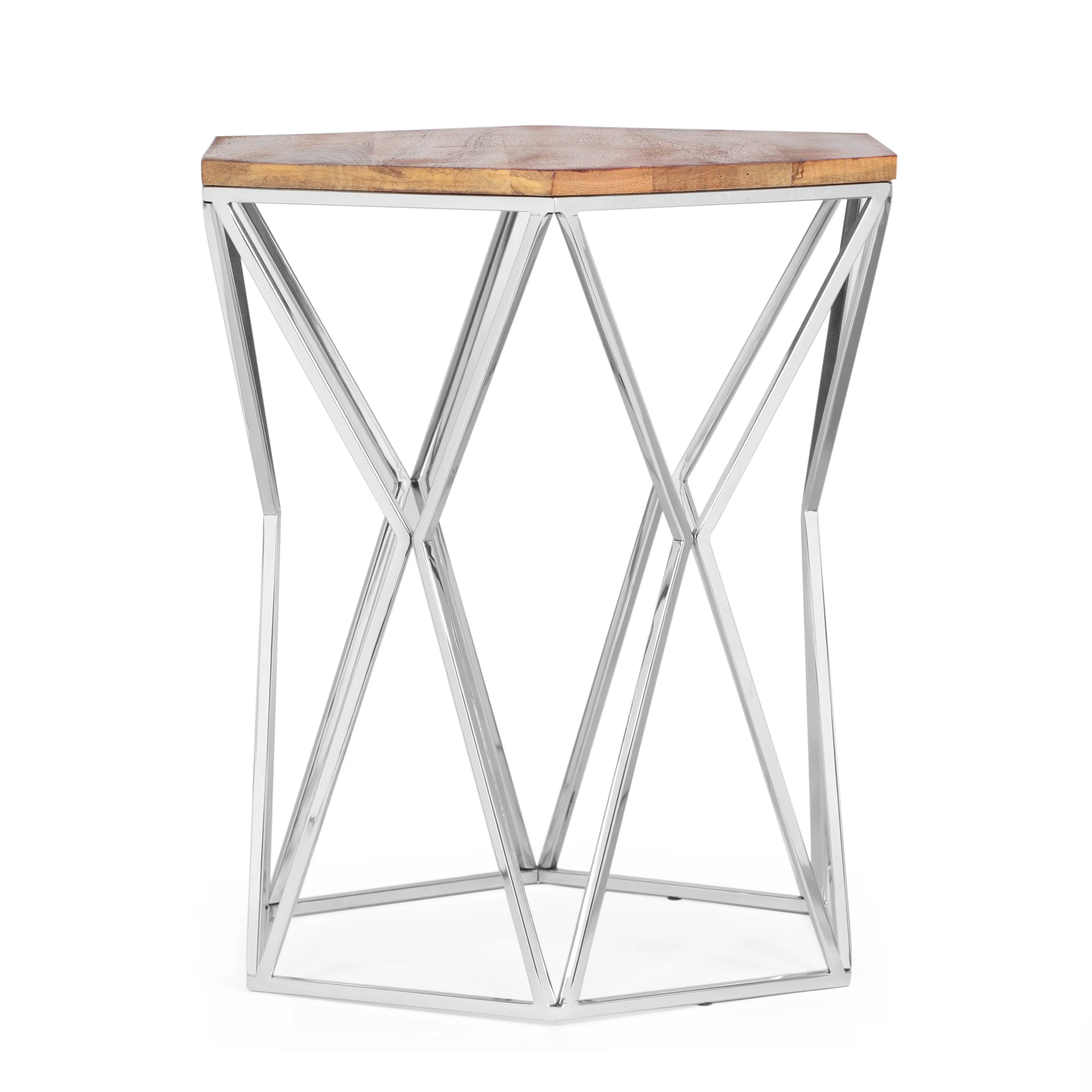 Bellion Rustic Glam Handcrafted Mango Wood Side Table, Walnut and Polished Nickel - furnishings