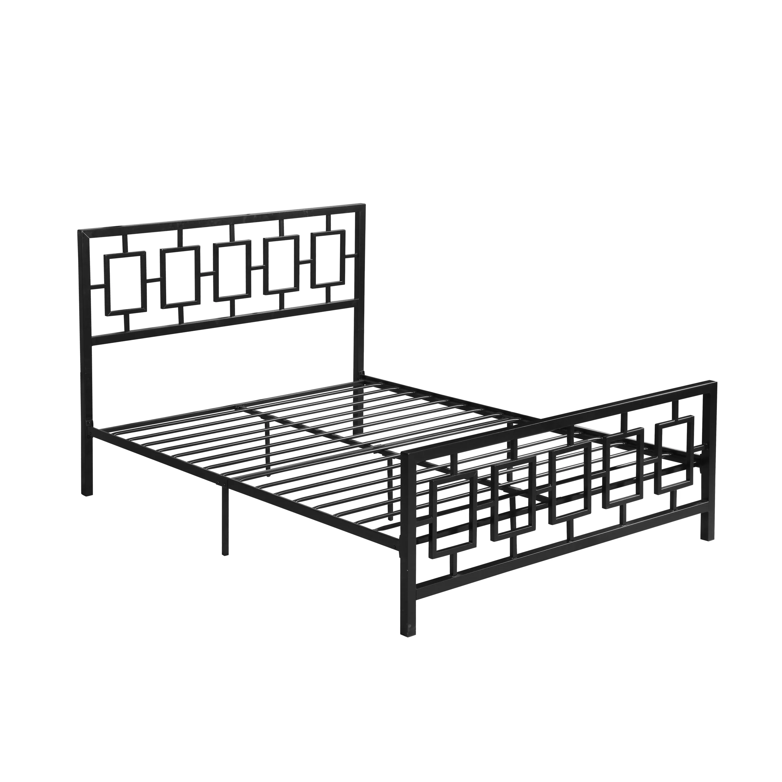 Dawn Queen-Size Geometric Platform Bed Frame, Iron, Modern, Low-Profile - furnishings