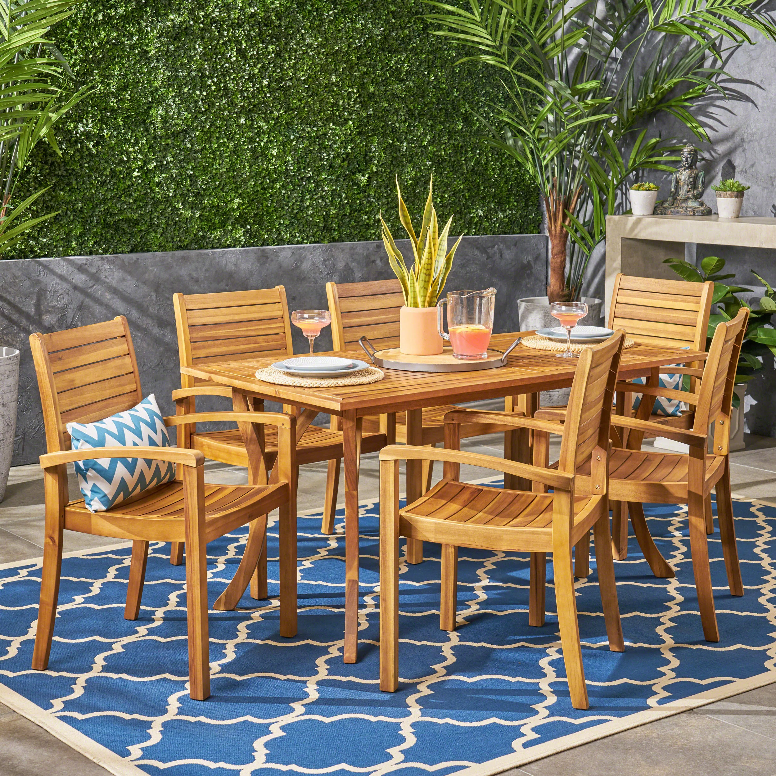 Bauer Outdoor 6-Seater Rectangular Acacia Wood Dining Set - furnishings