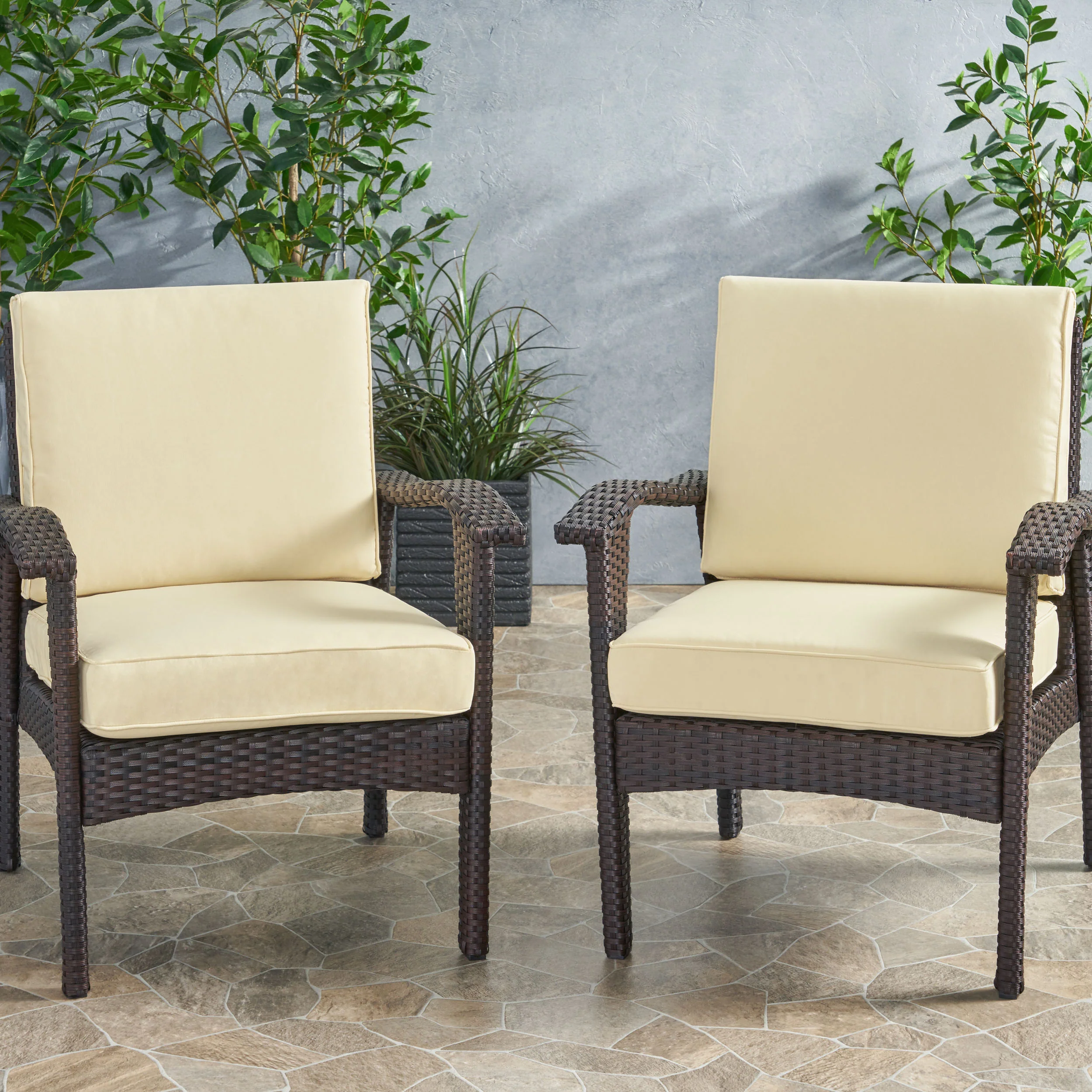 Atiyah Outdoor Water Resistant Fabric Club Chair Cushions with Piping (Set of 2) - furnishings