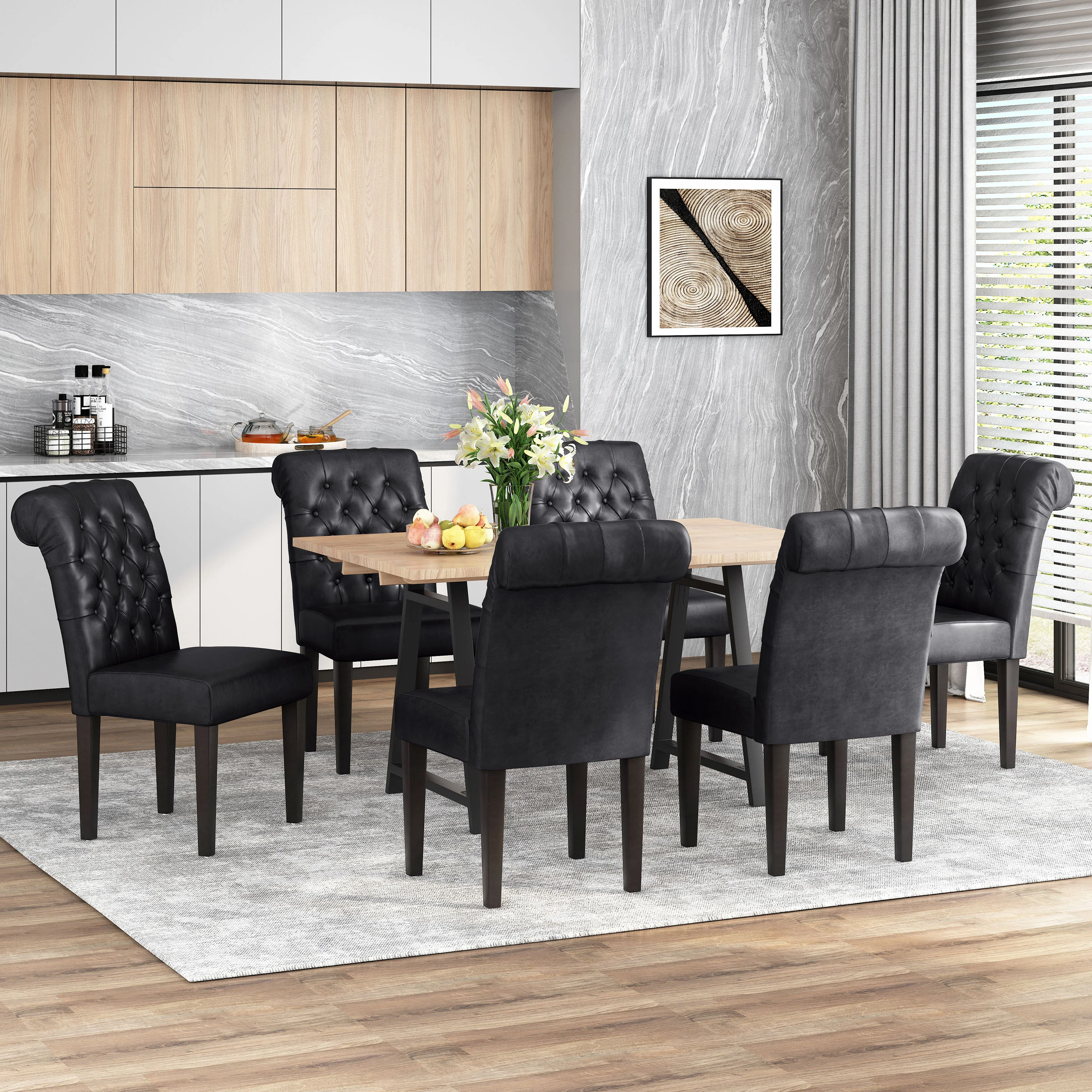 Emerson Contemporary Tufted Rolltop Dining Chairs, Set of 6 - furnishings
