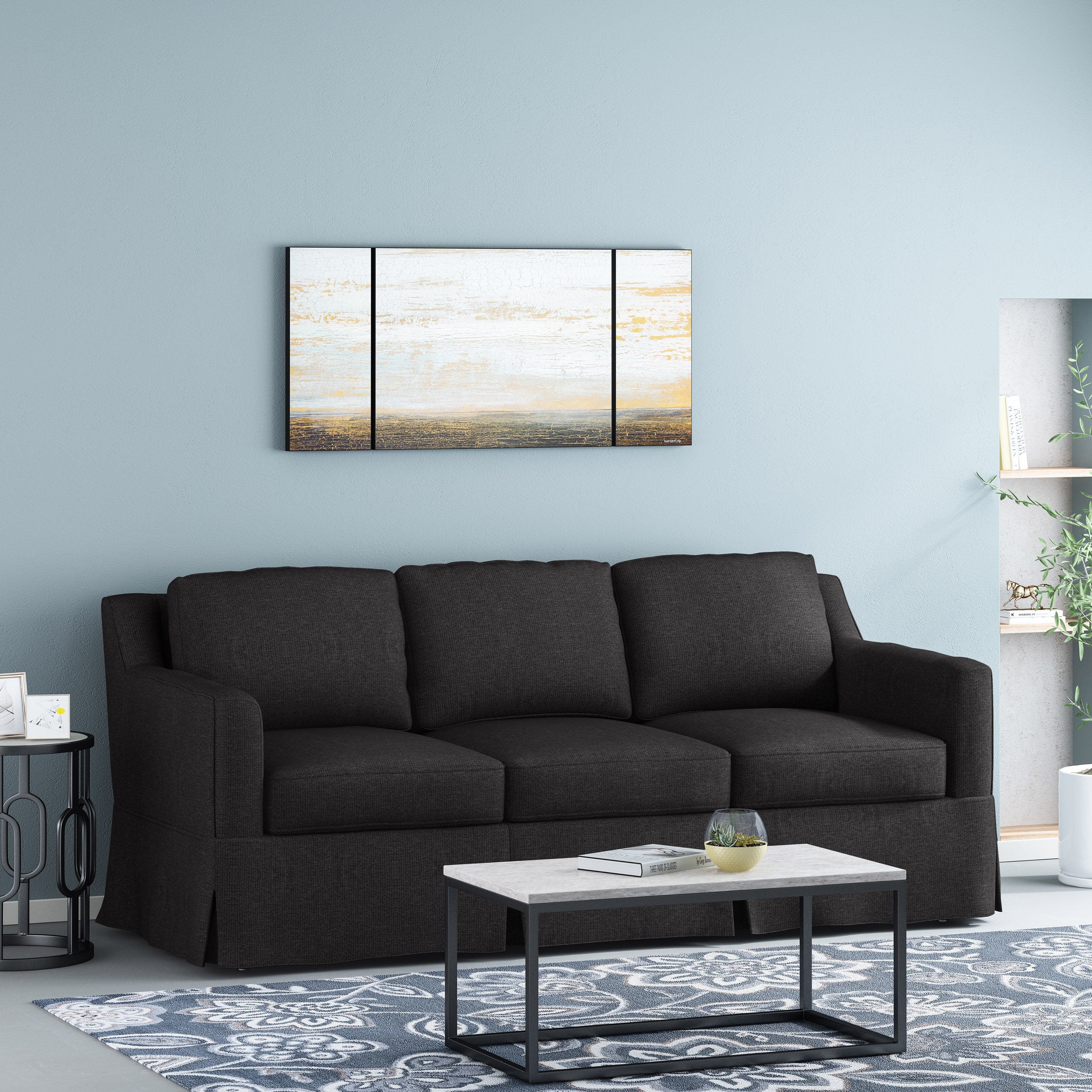 Bainville Contemporary Fabric 3 Seater Sofa with Skirt - furnishings