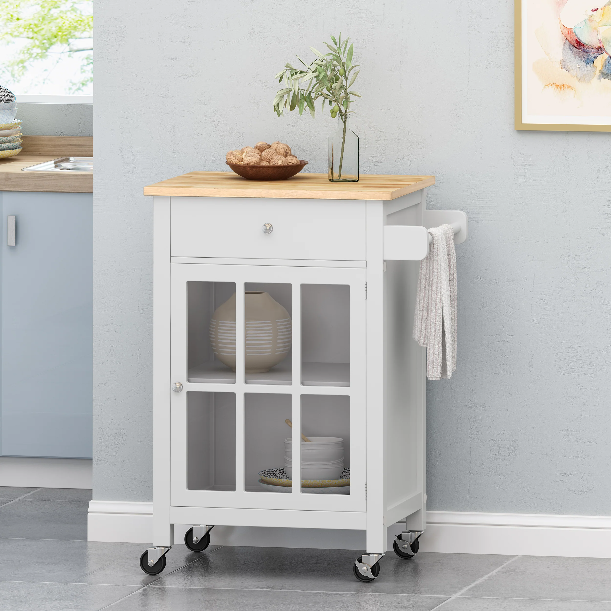 Medway Contemporary Glass Paneled Kitchen Cart - furnishings