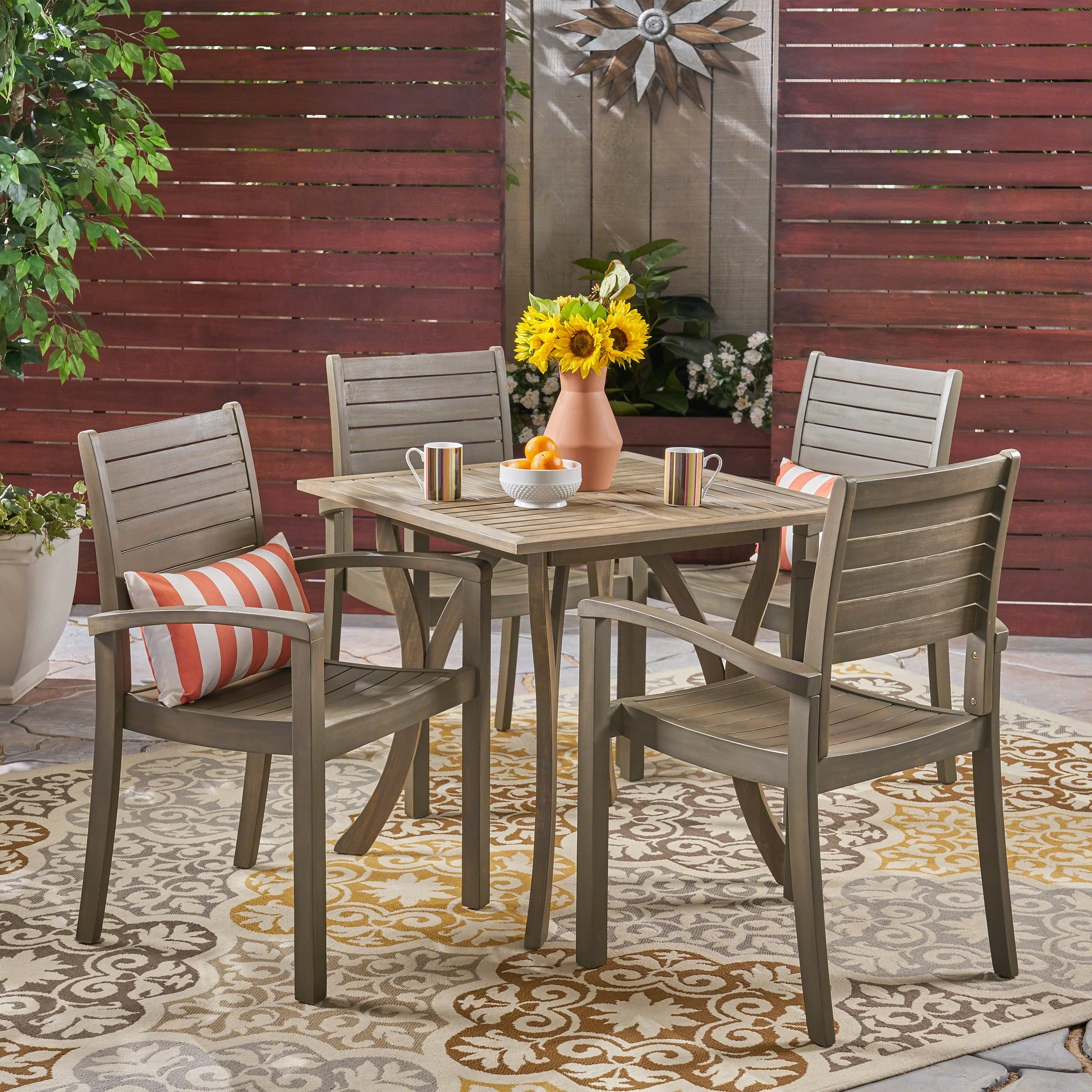 Carr Outdoor 4-Seater Square Acacia Wood Dining Set - furnishings