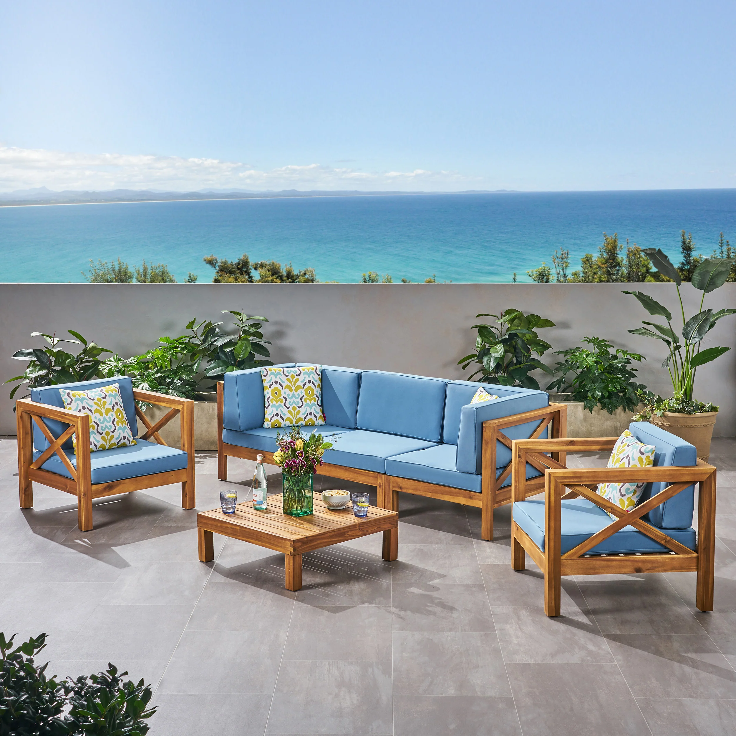 Morgan Outdoor 5 Seater Acacia Wood Sofa Chat Set - furnishings