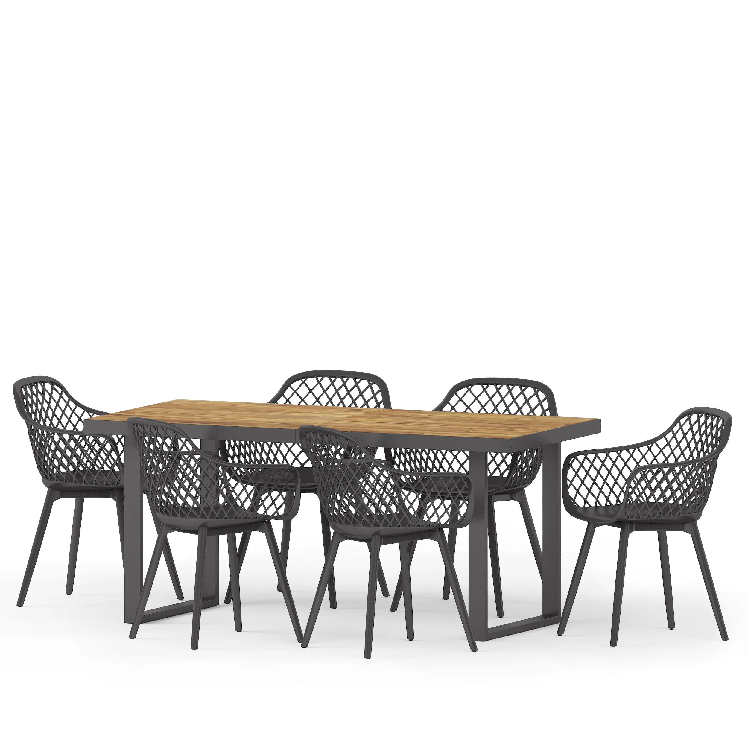 Strada Outdoor Wood and Resin 7 Piece Dining Set, Black and Teak - furnishings
