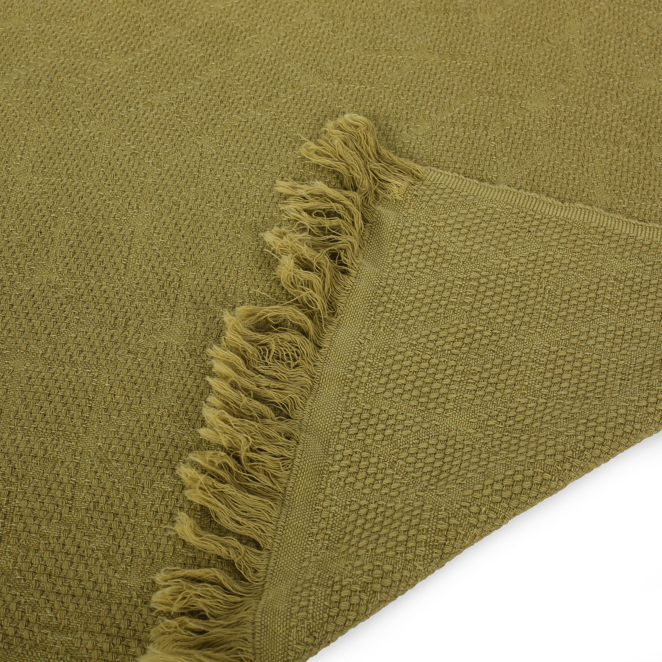 Katherine Contemporary Cotton Throw Blanket with Fringes, Olive - furnishings