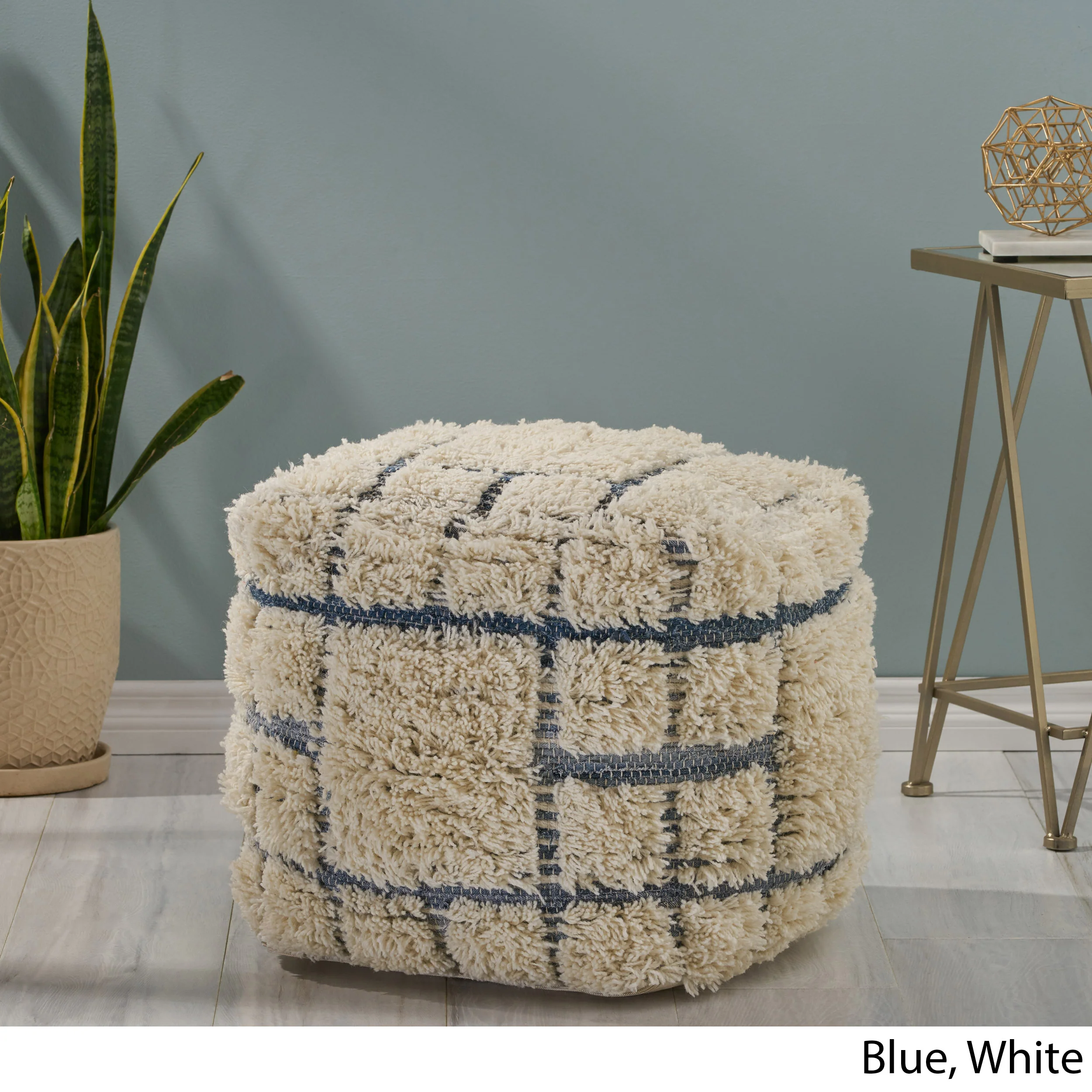 Davionna Boho Wool and Denim Pouf - furnishings
