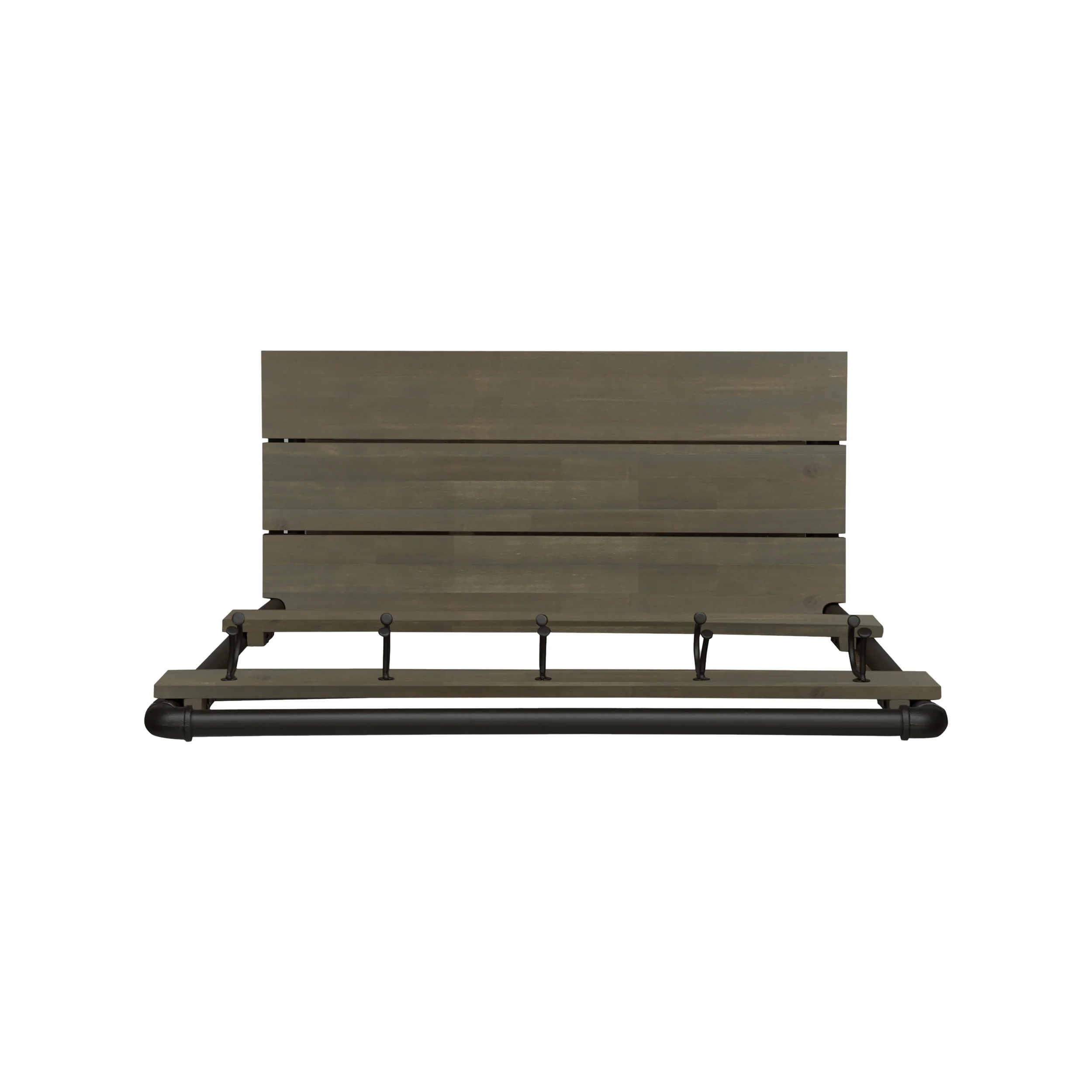 Dahl Outdoor Industrial Acacia and Iron Bench with Shelf and Coat Hooks - furnishings