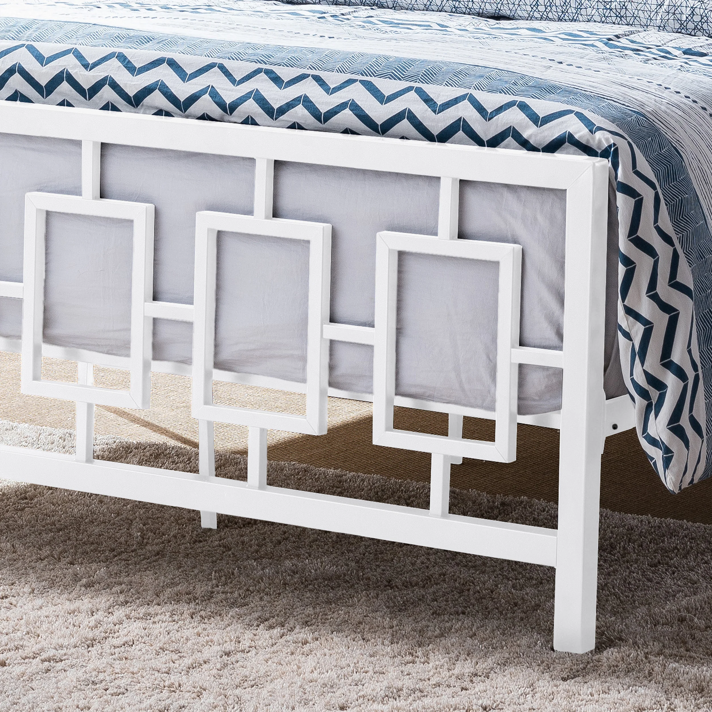 Dawn Queen-Size Geometric Platform Bed Frame, Iron, Modern, Low-Profile - furnishings