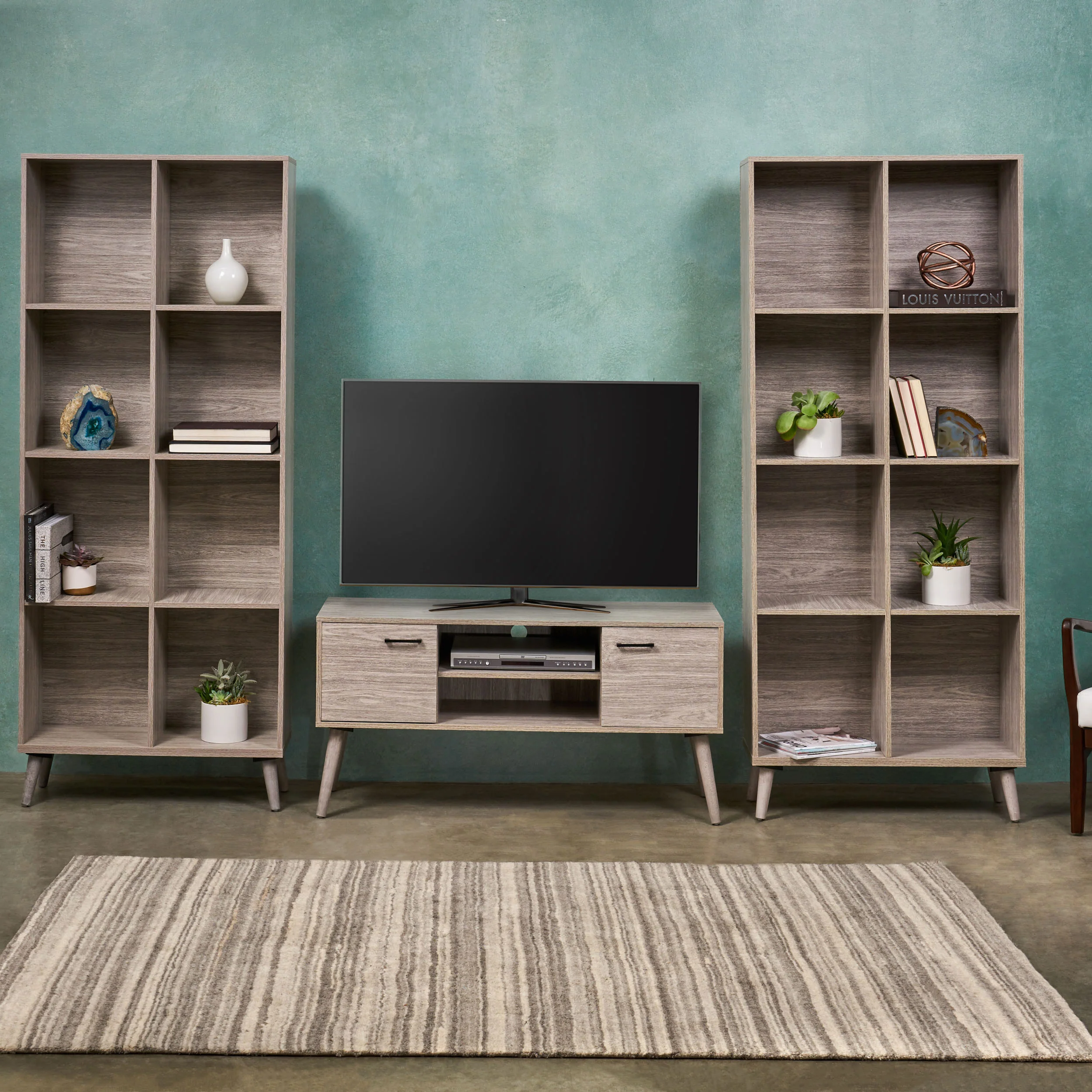 Bralon Mid Century Modern 2 Bookcases & TV Stand - furnishings