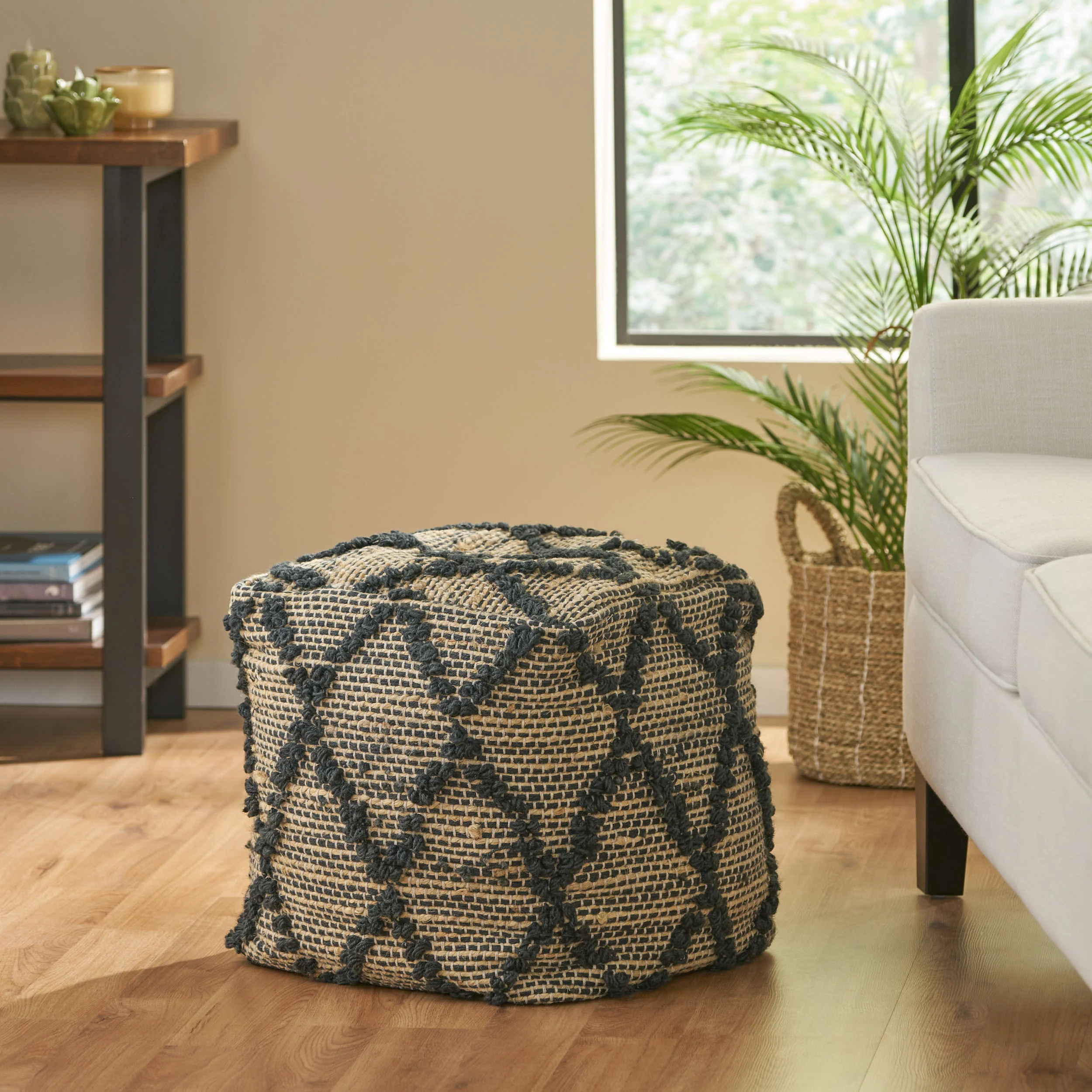 Cimarron Handcrafted Boho Fabric Cube Pouf - furnishings