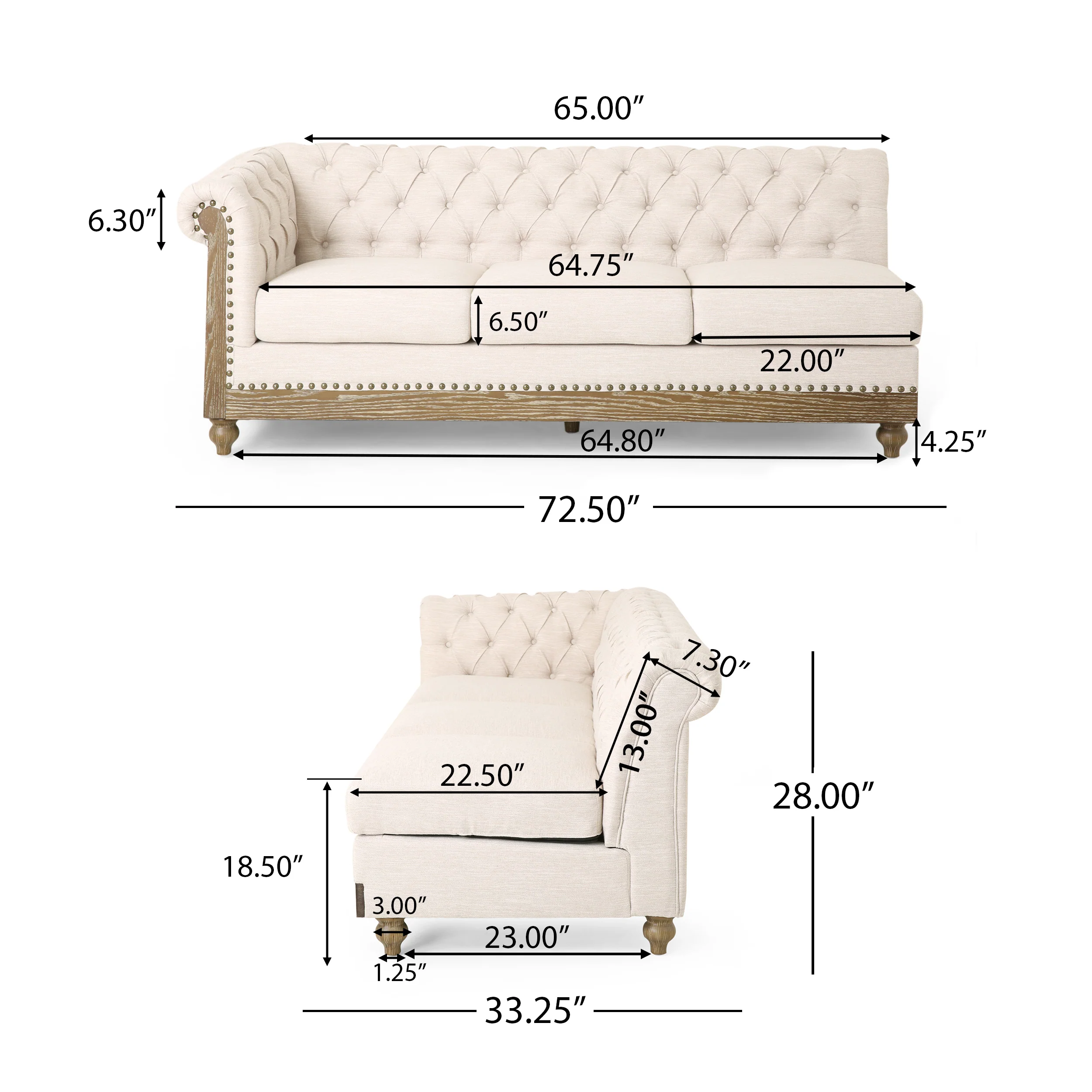 Kinzie Chesterfield Tufted 7 Seater Sectional Sofa with Nailhead Trim - furnishings