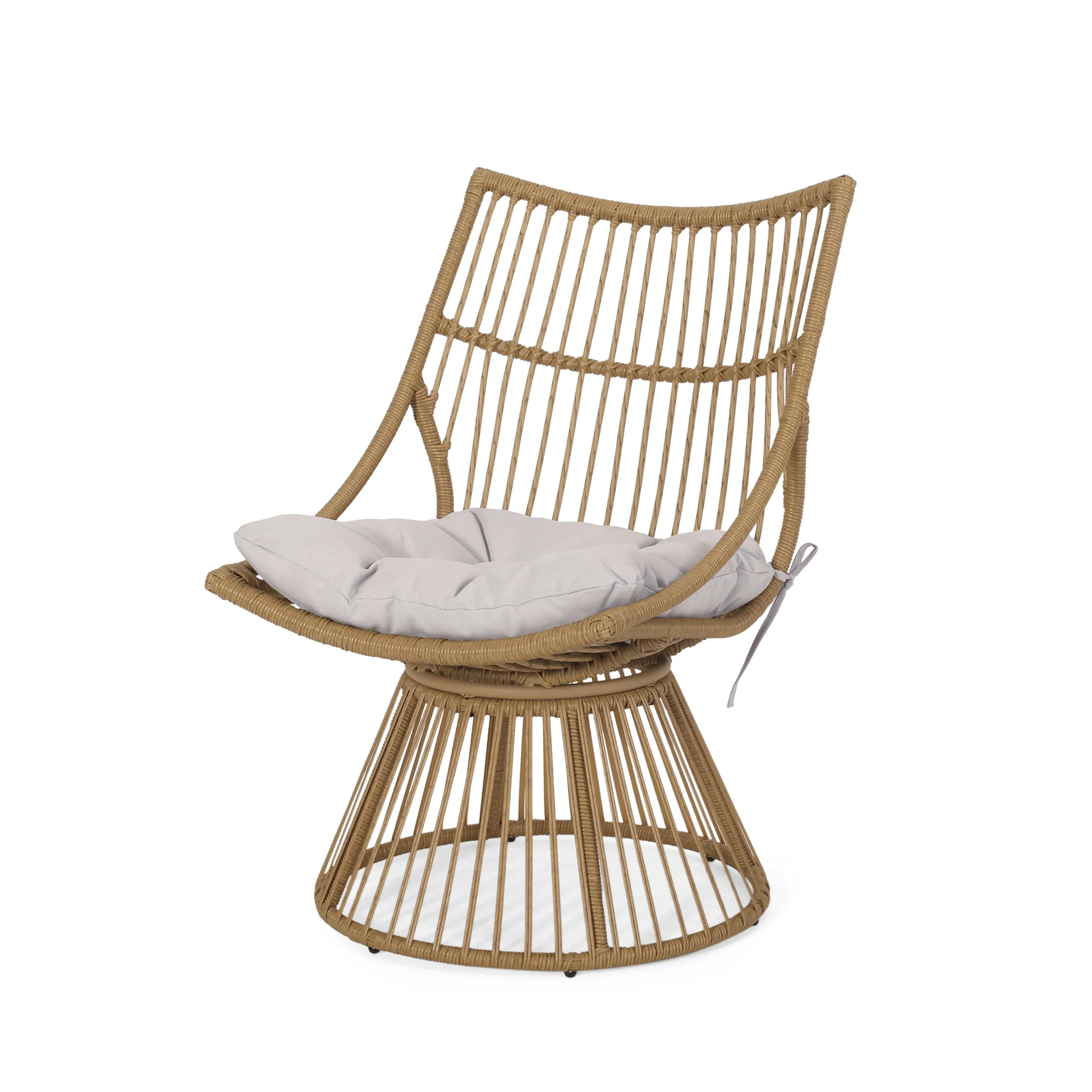 Apulia Outdoor Wicker Chair and Side Table Set with Cushion, Light Brown and Beige - furnishings