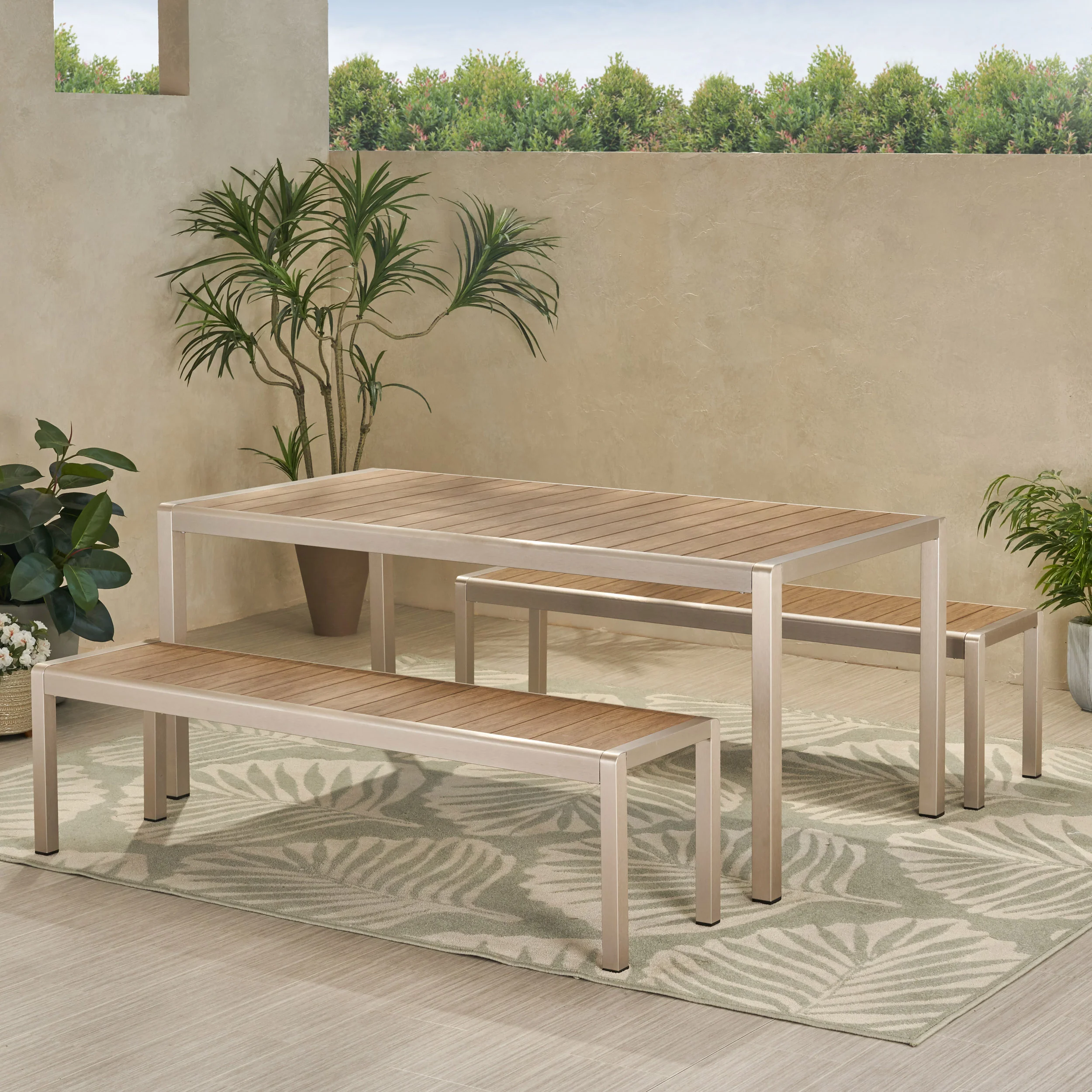 Cherie Outdoor Modern Aluminum Picnic Dining Set with Dining Benches - furnishings
