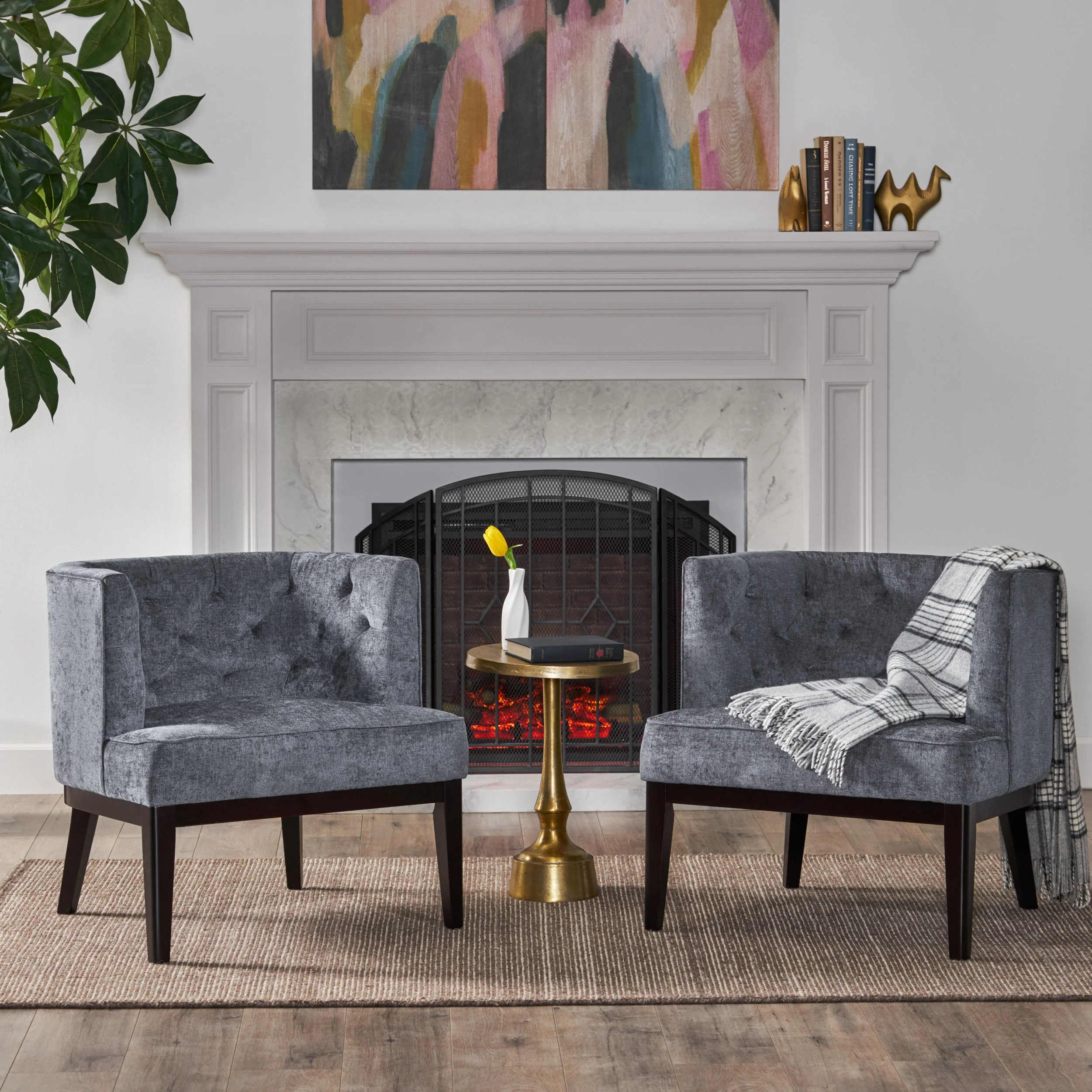 Evans Contemporary Fabric Tufted Accent Chairs, Set of 2 - furnishings