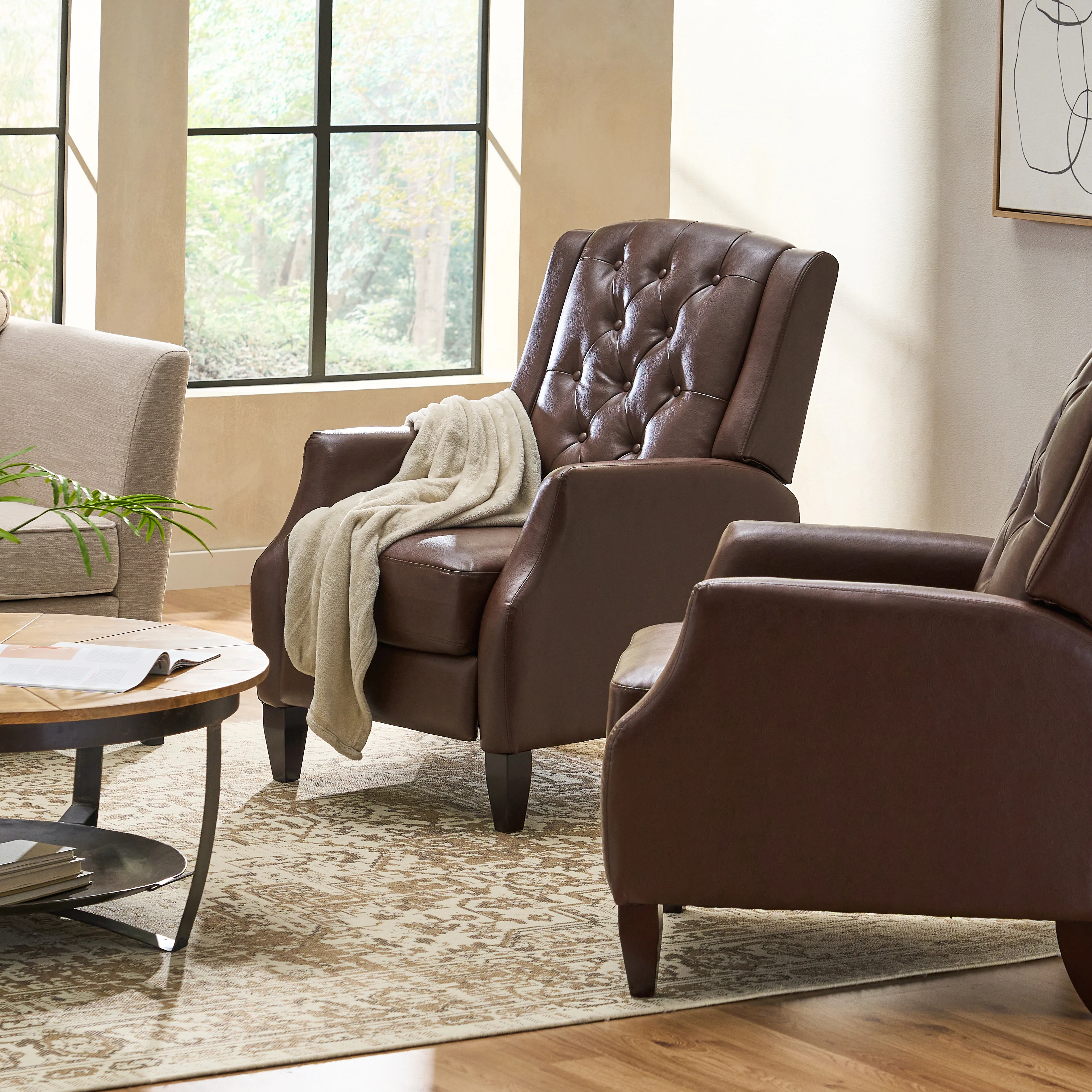 Loubar Contemporary Faux Leather Tufted Pushback Recliners, Set of 2 - furnishings