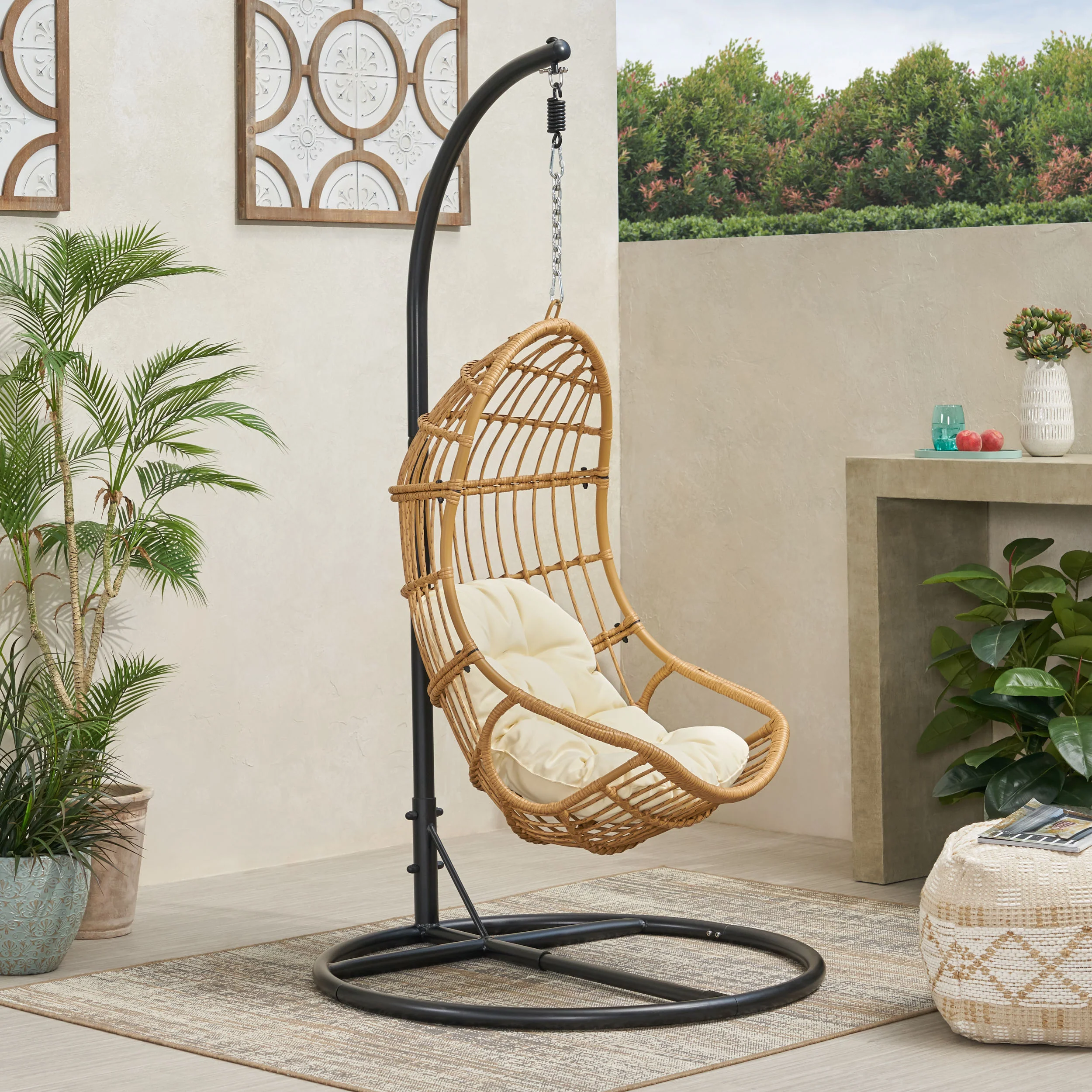 Perry Outdoor Wicker Hanging Nest Chair with Stand - furnishings