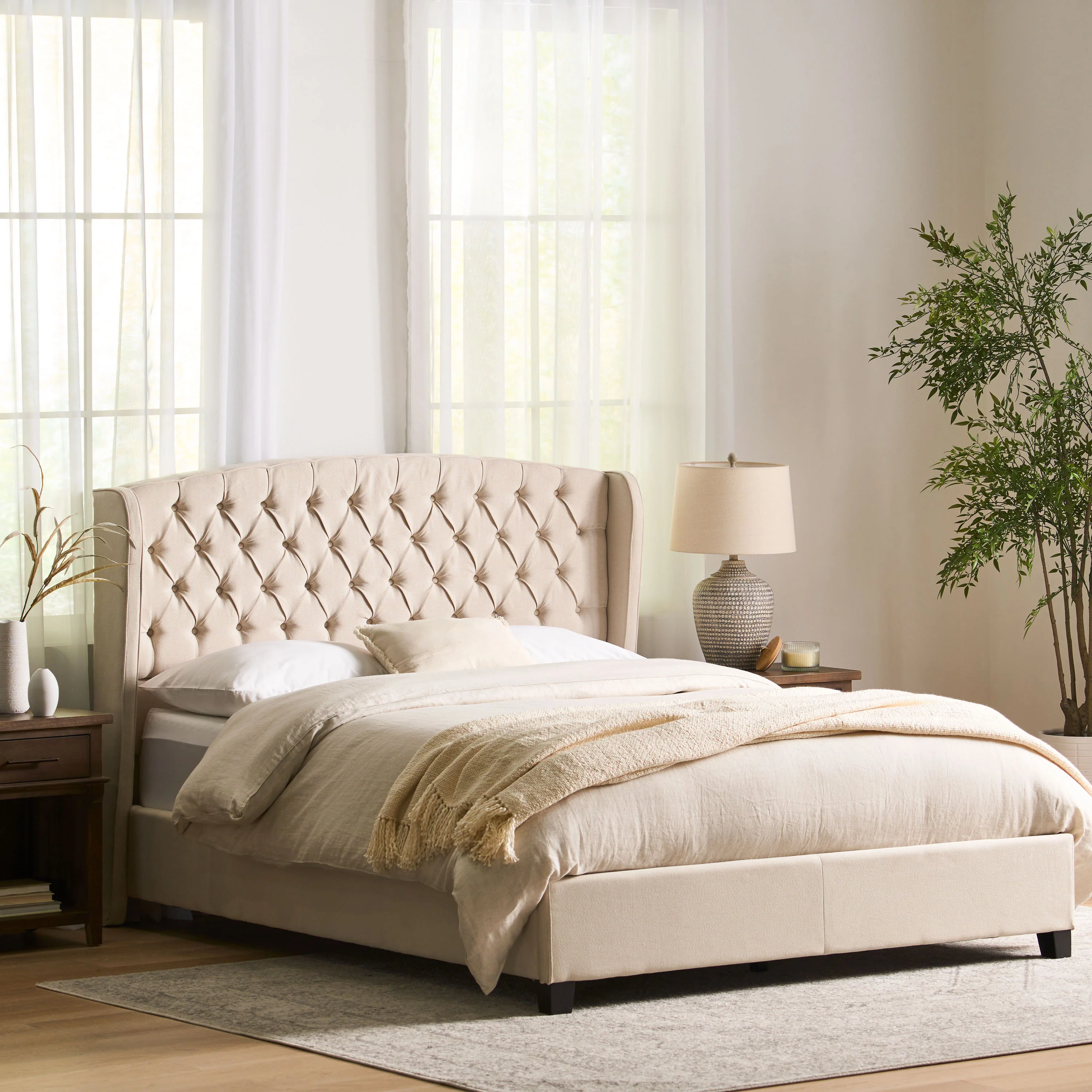 Twilight Fully Upholstered Fabric Queen Bed Set - furnishings