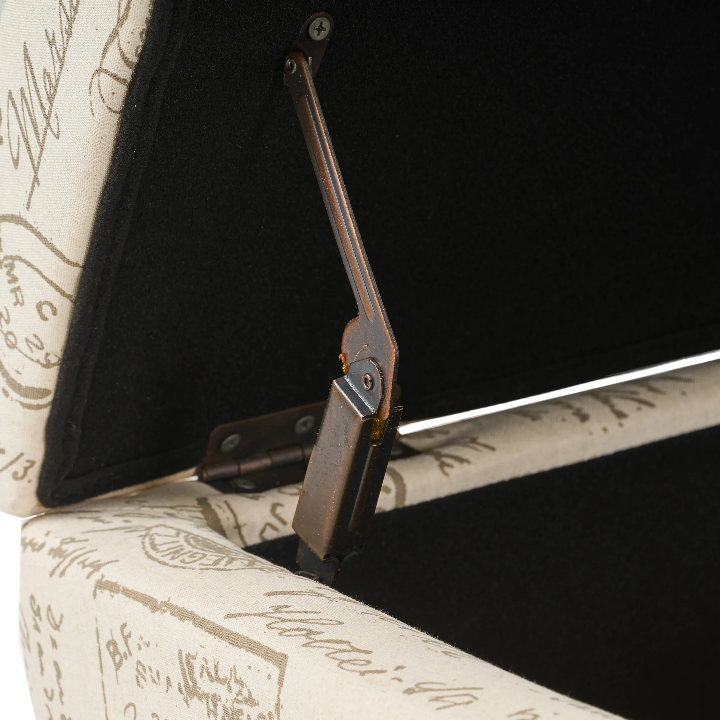 Kingsbury Fabric Storage Ottoman Bench with French Script - furnishings