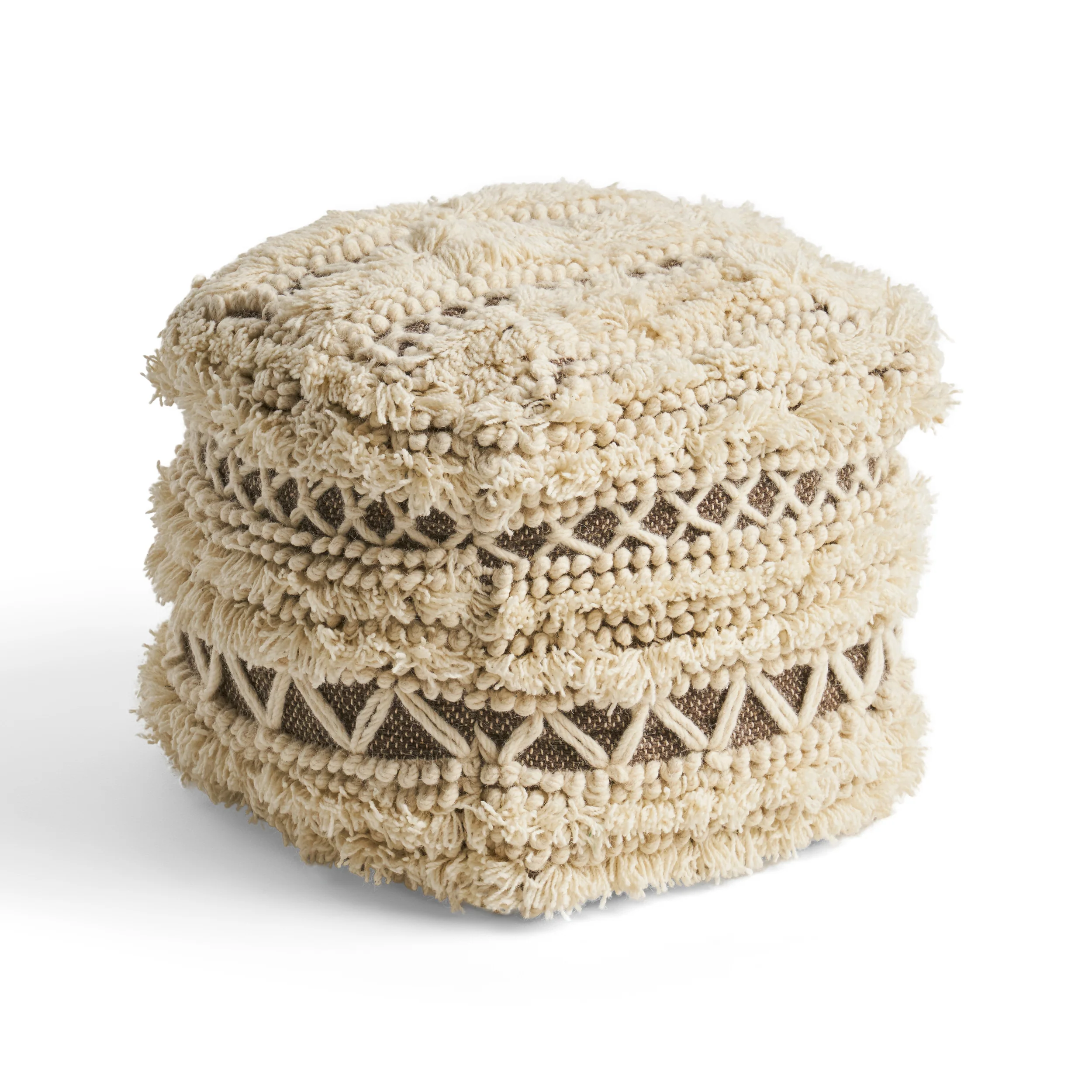 Korey Boho Wool and Cotton Ottoman Pouf - furnishings