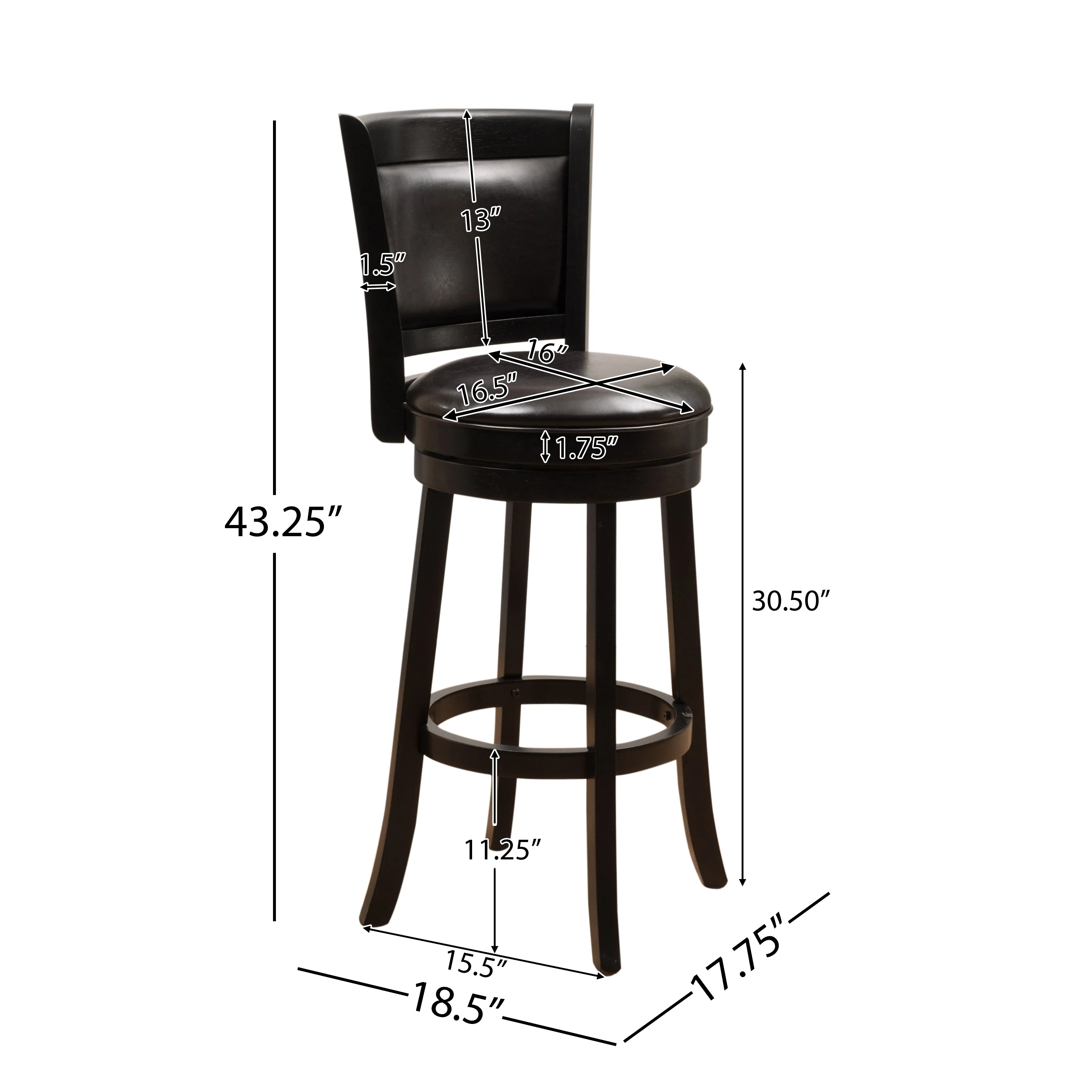 Traditional Upholstered Espresso Leather Swivel Backed Barstool with Wood Frame - furnishings
