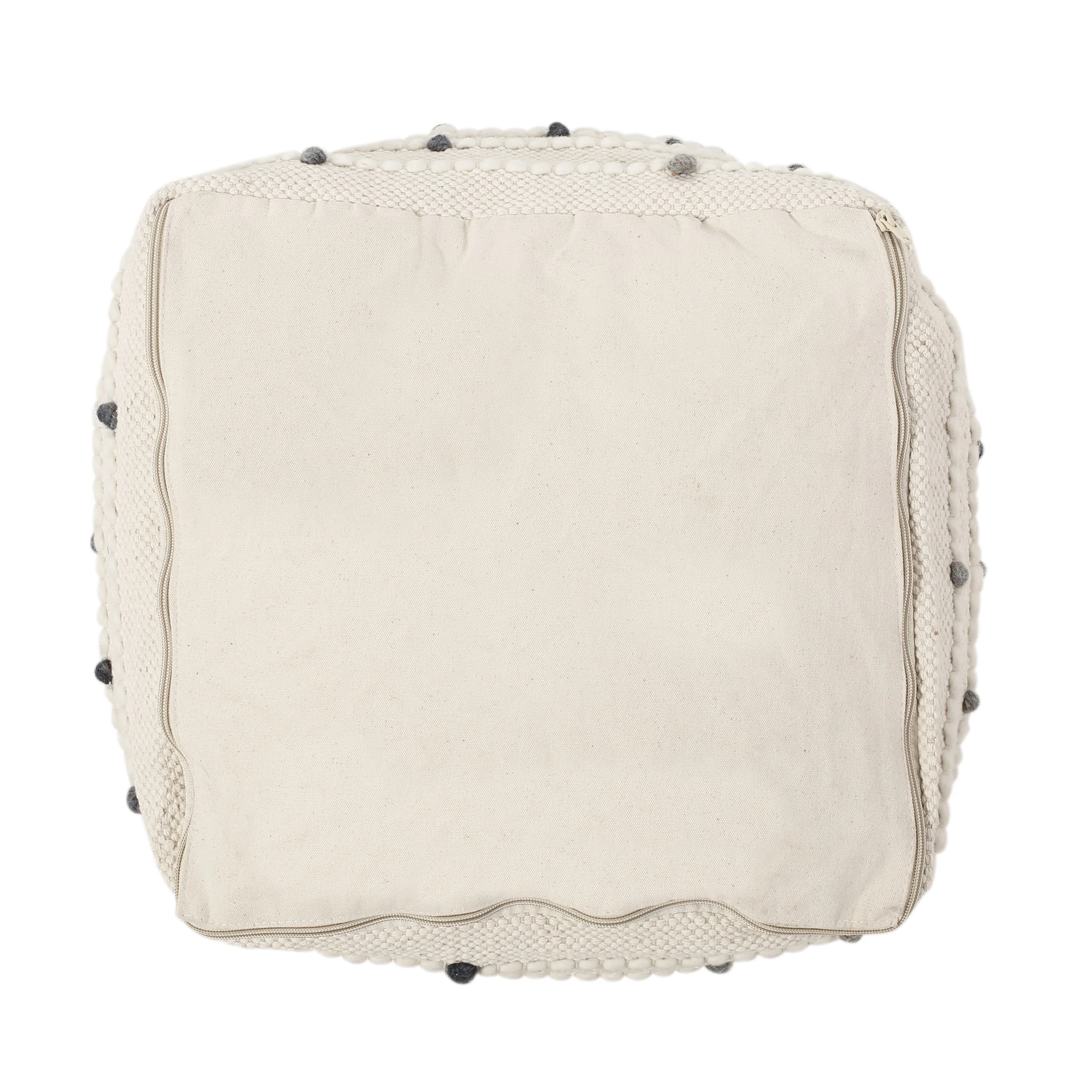 Swint Pates Boho Handcrafted Fabric Cube Pouf, Ivory and Blue - furnishings