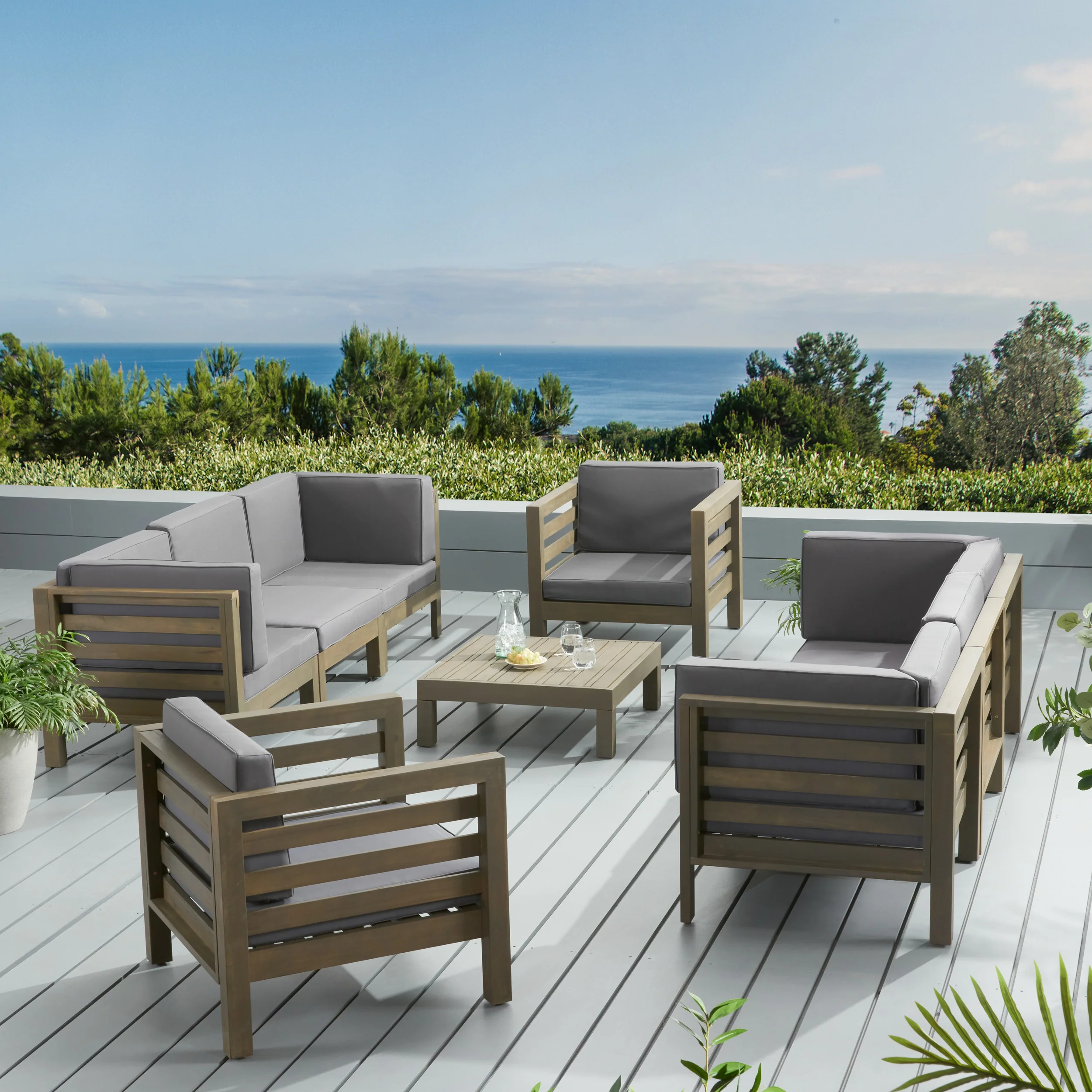 Emma Outdoor 8 Seater Acacia Wood Sofa and Club Chair Set - furnishings