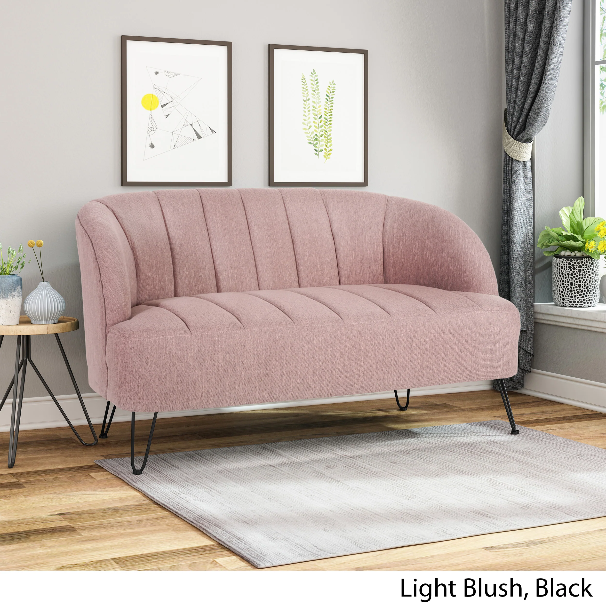 Kyra Modern Fabric Settee with Hairpin Legs - furnishings
