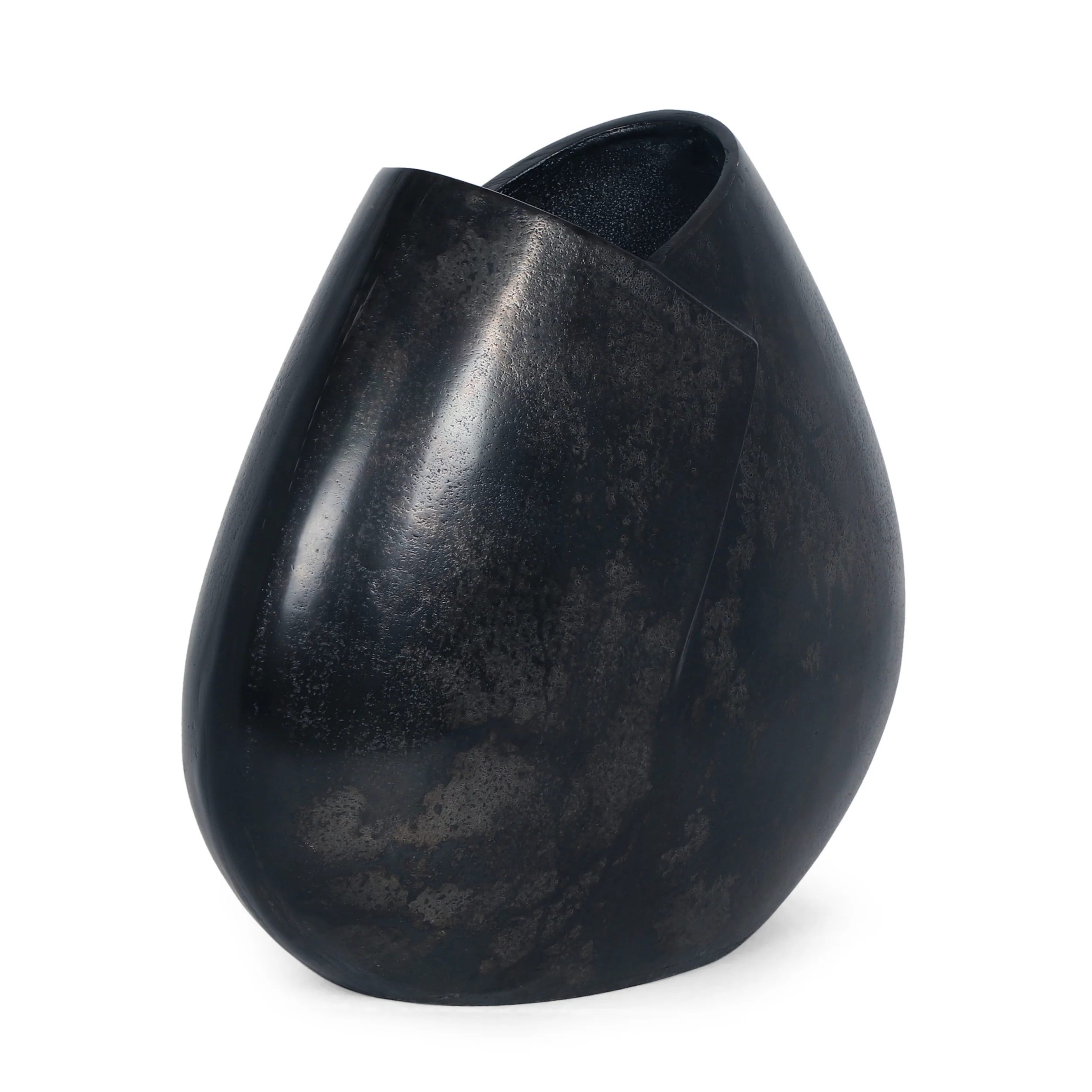Morway Modern Handmade Aluminum Flat Vase, Charcoal - furnishings
