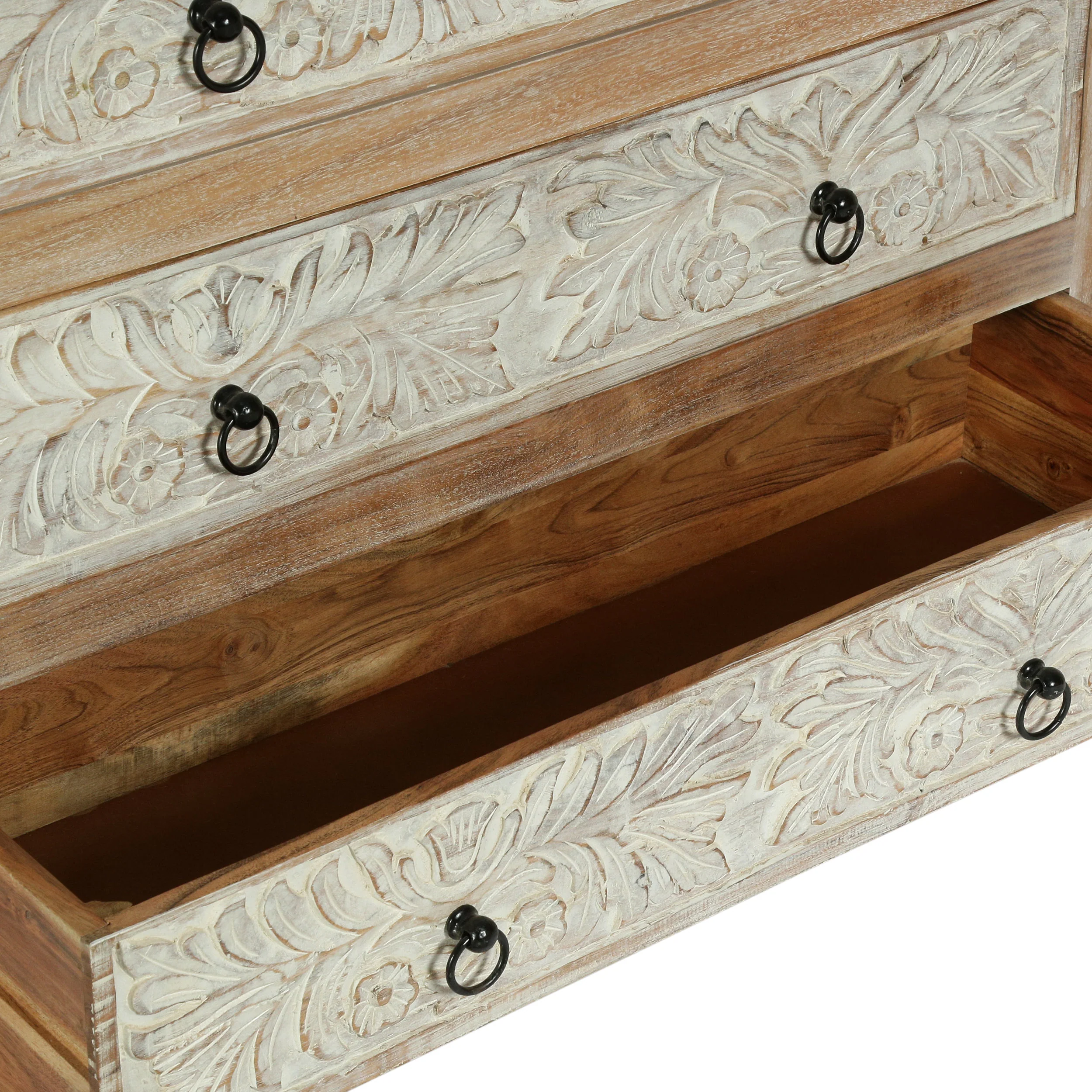 Picardy Boho Handcrafted Acacia Wood 3 Drawer Chest, Natural and White - furnishings